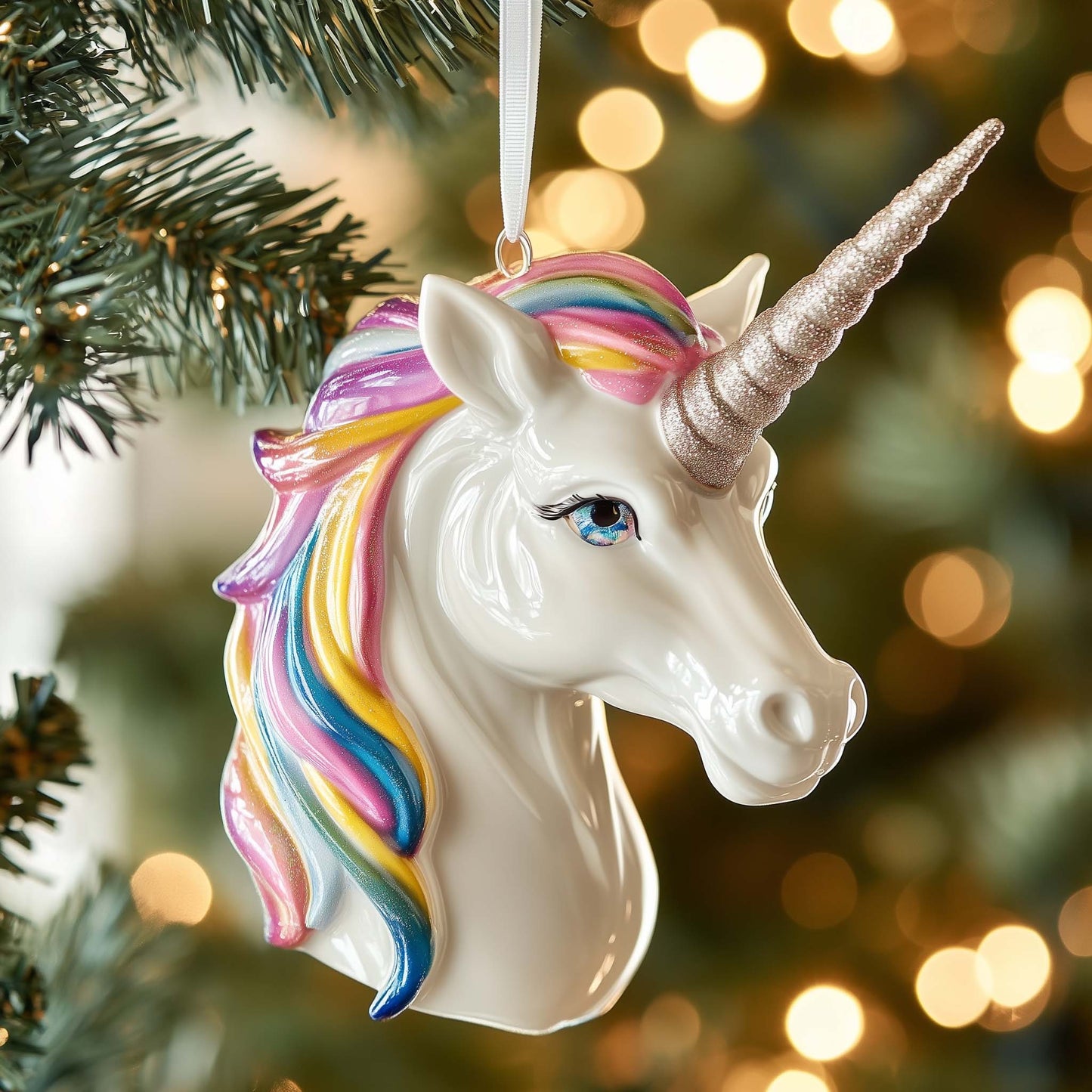 Rainbow Unicorn Christmas Mica Ornament GFSPQM241
