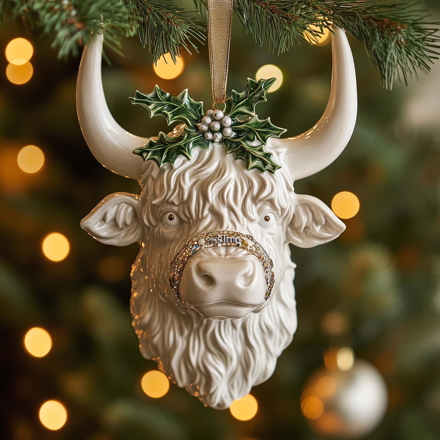 Holly Cow Christmas Mica Ornament GFSPQM248