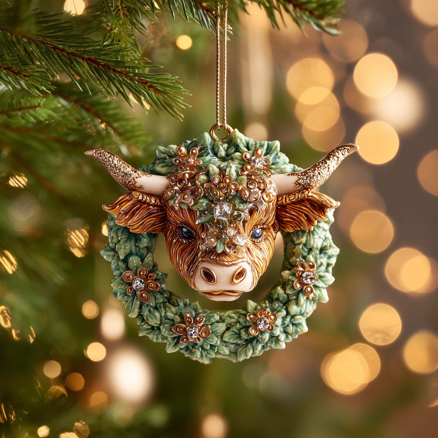 Holly Cow Christmas Mica Ornament GFSPQM252