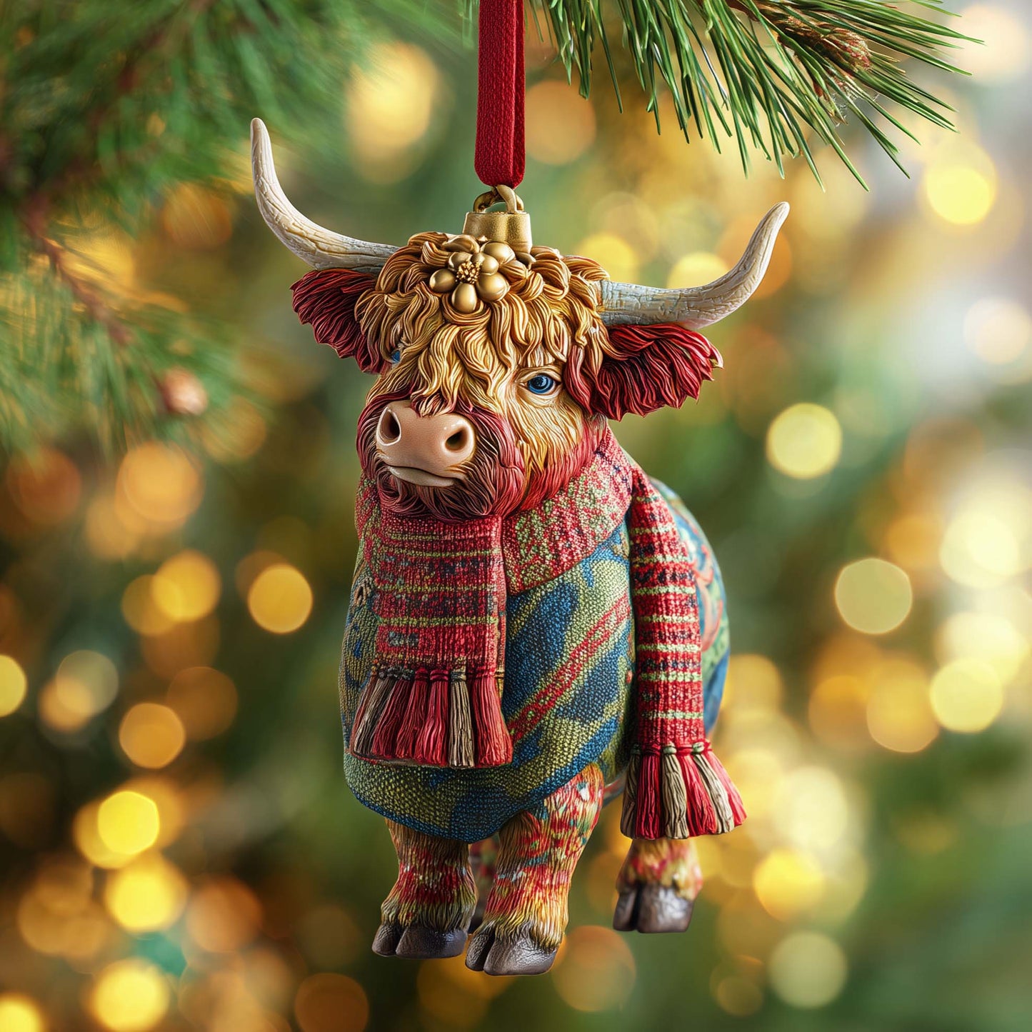 Plaid Cow Christmas Mica Ornament GFSPQM253