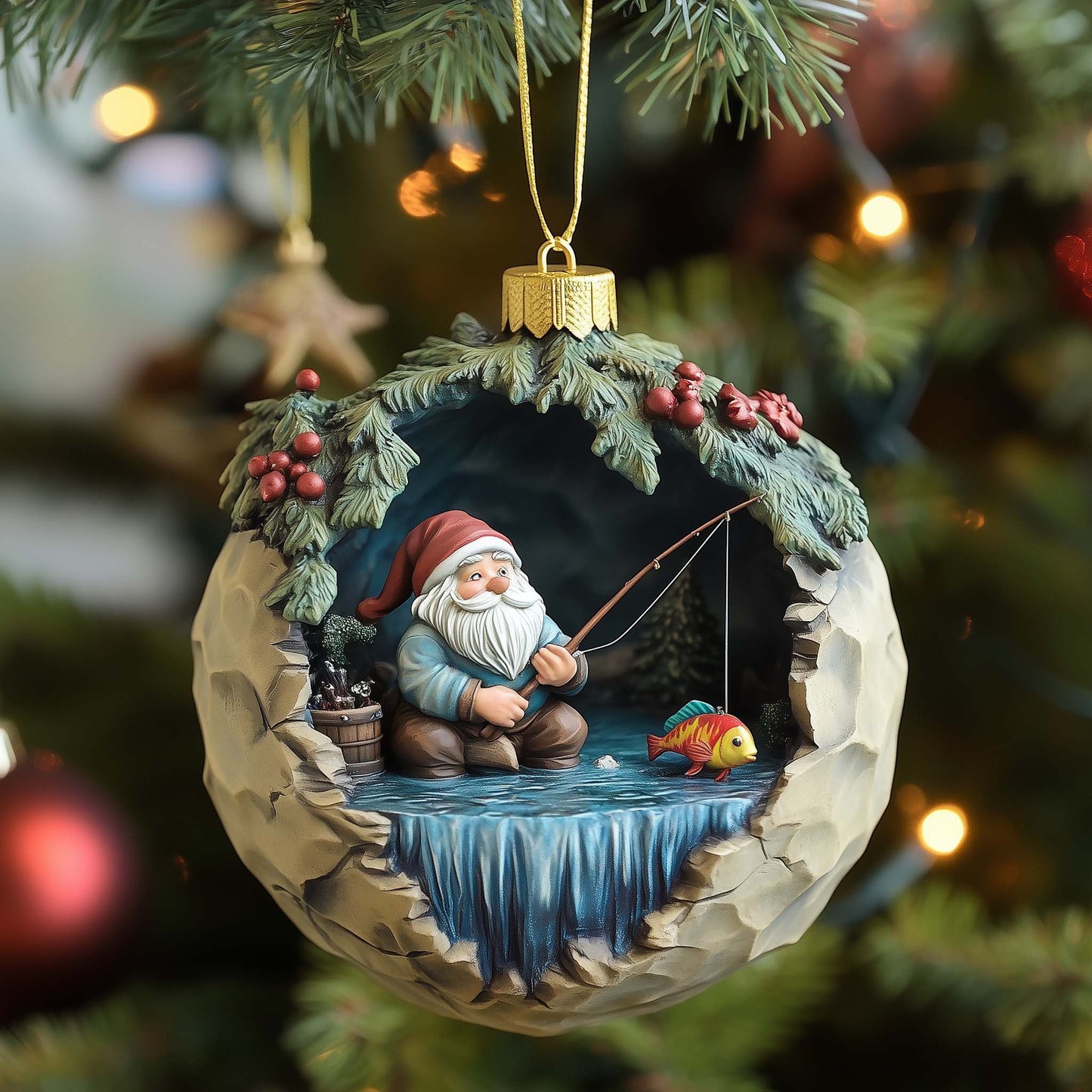 Fisher Gnome Christmas Mica Ornament GFSPQM265