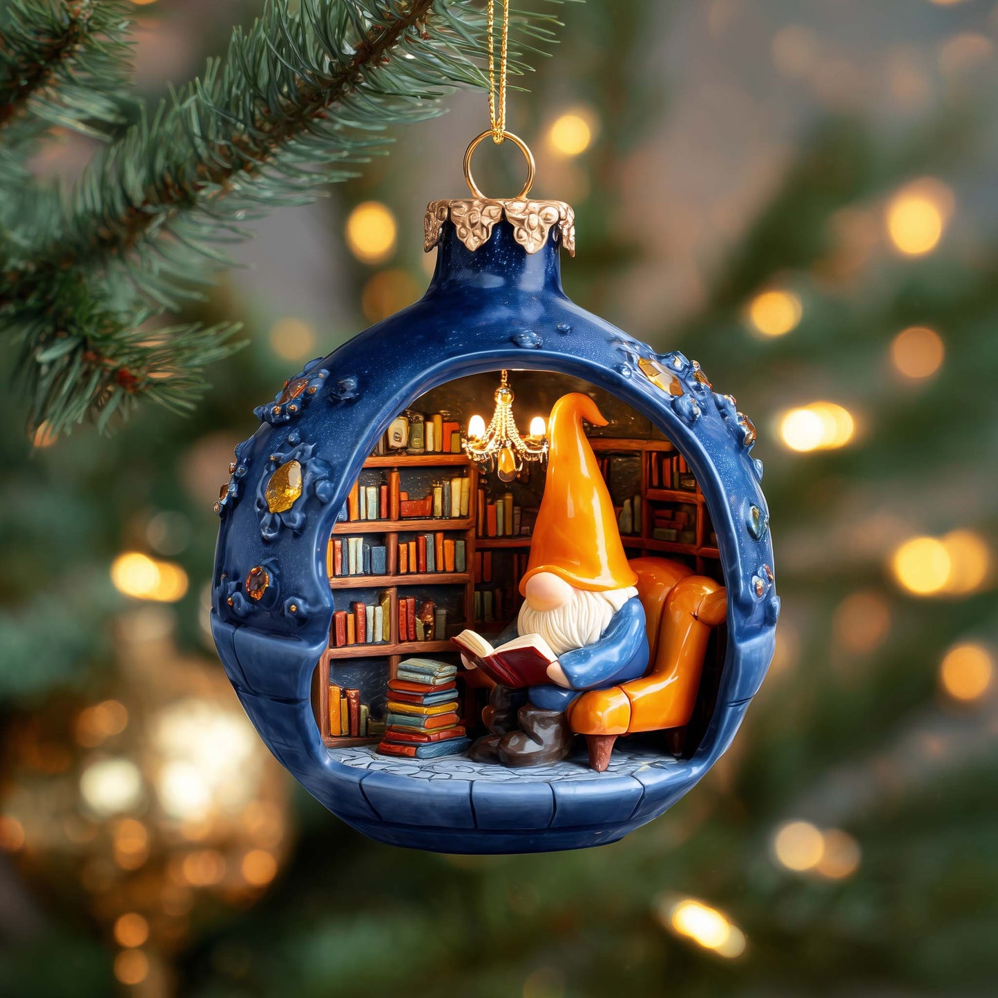 Reading Gnome Christmas Mica Ornament GFSPQM272