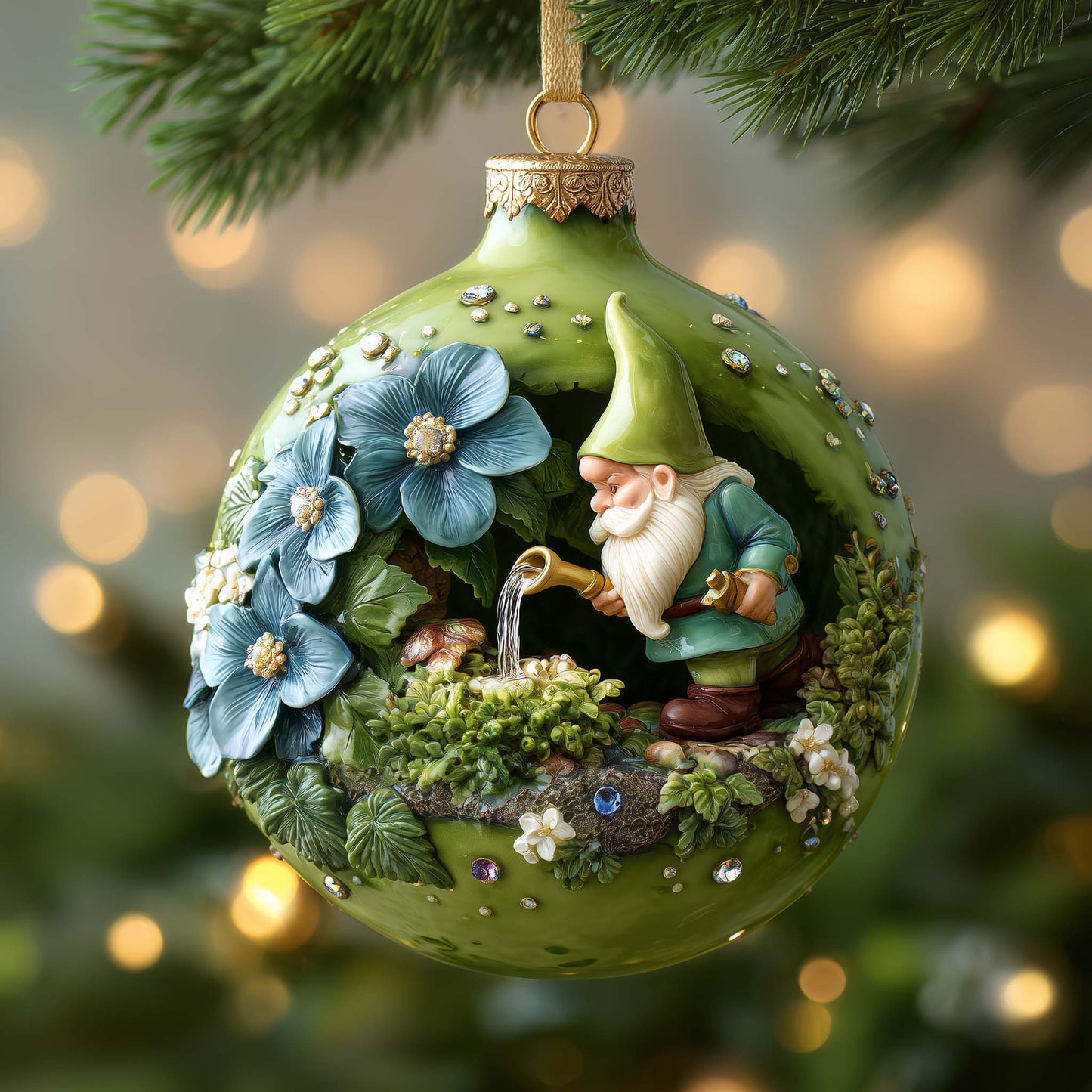 Garden Gnome Christmas Mica Ornament GFSPQM273