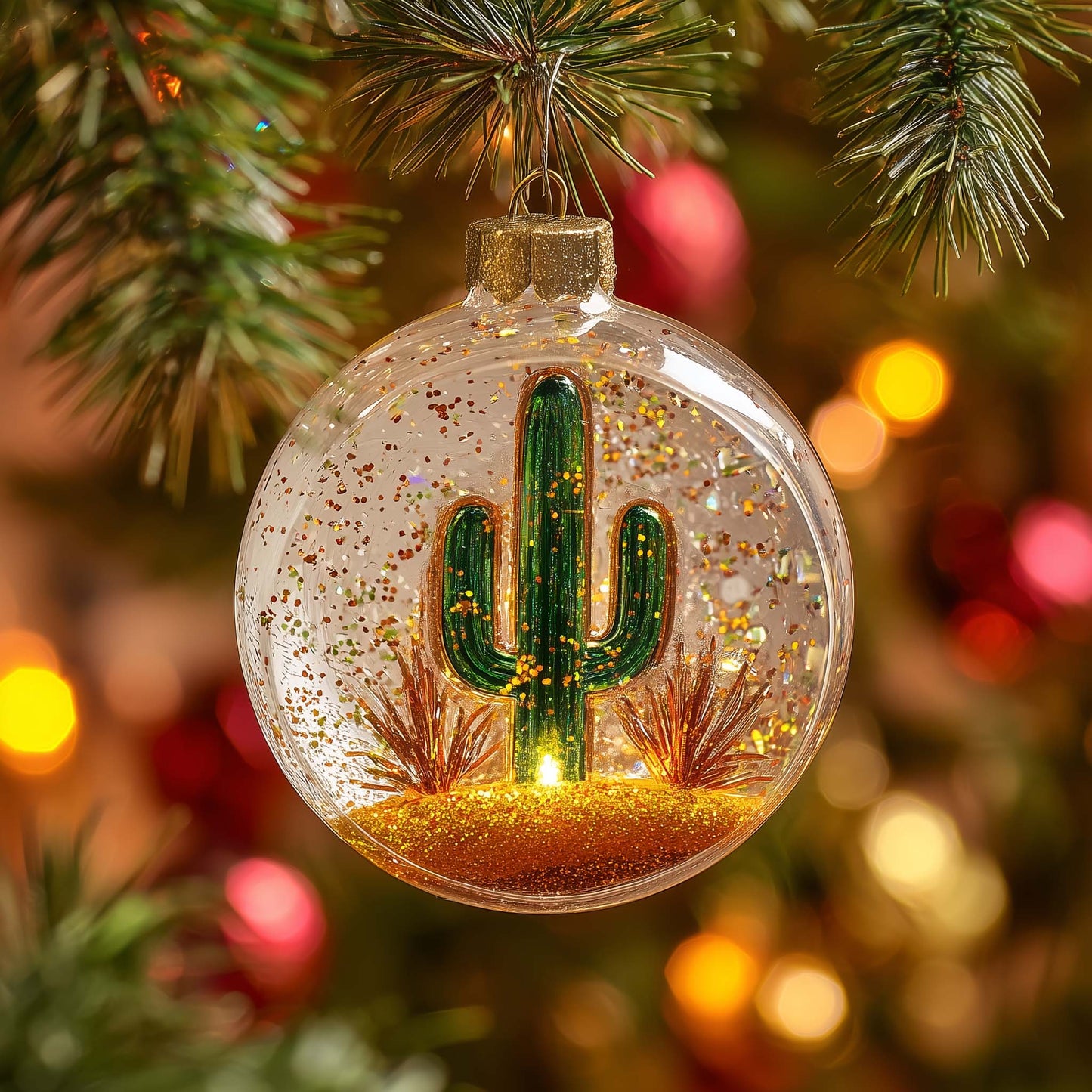 Glitter Cactus Christmas Mica Ornament GFSPQM314