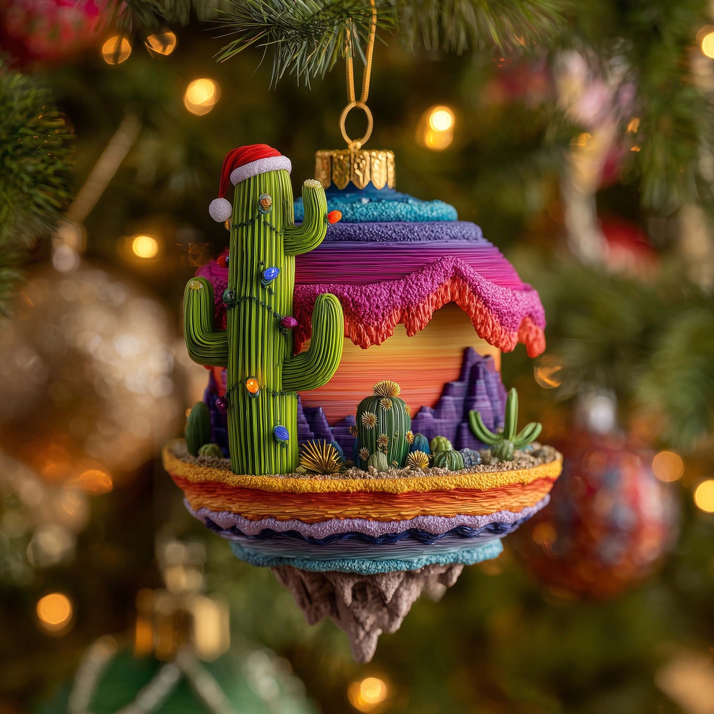 Sunset Cactus Christmas Mica Ornament GFSPQM316