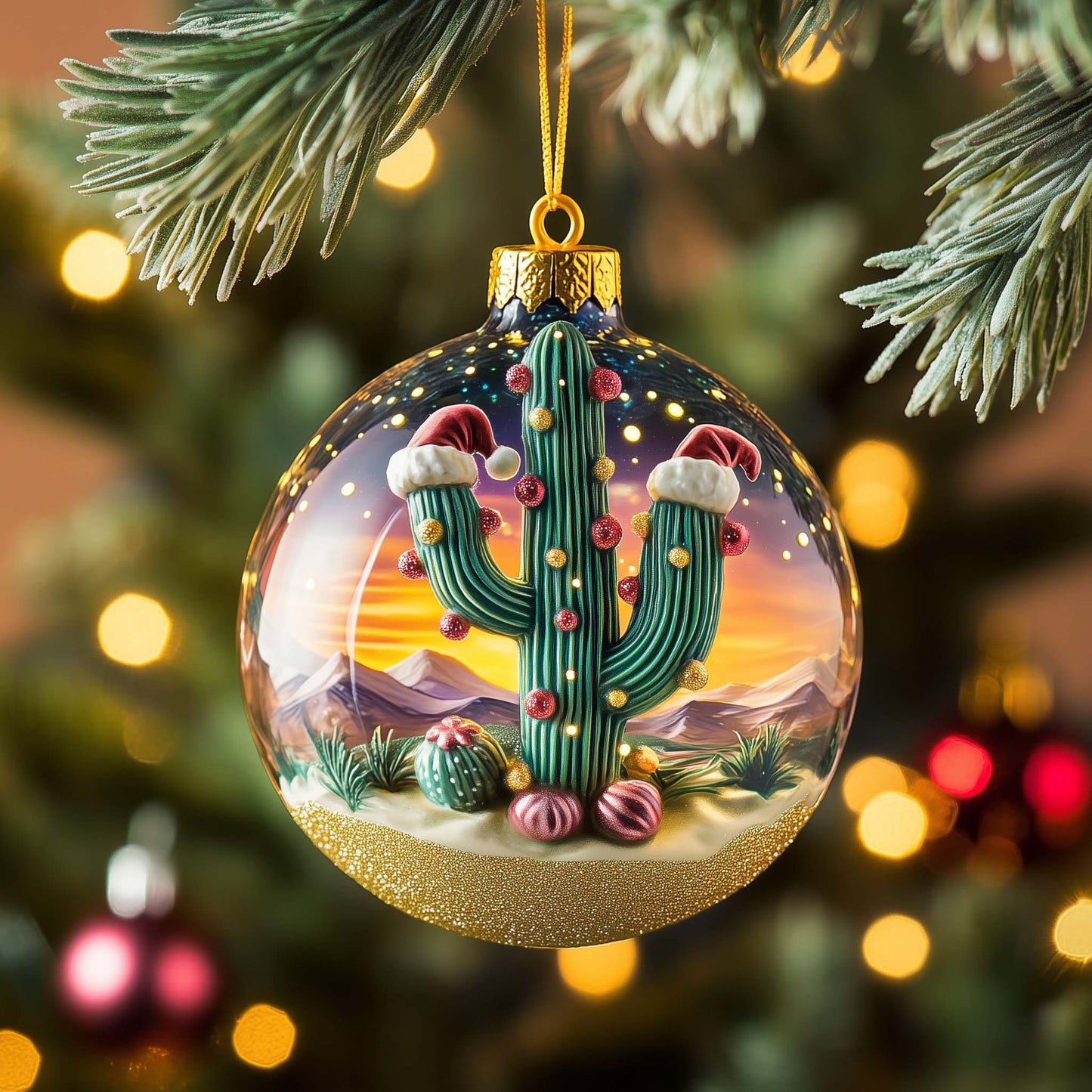 Santa Saguaro Christmas Mica Ornament GFSPQM317