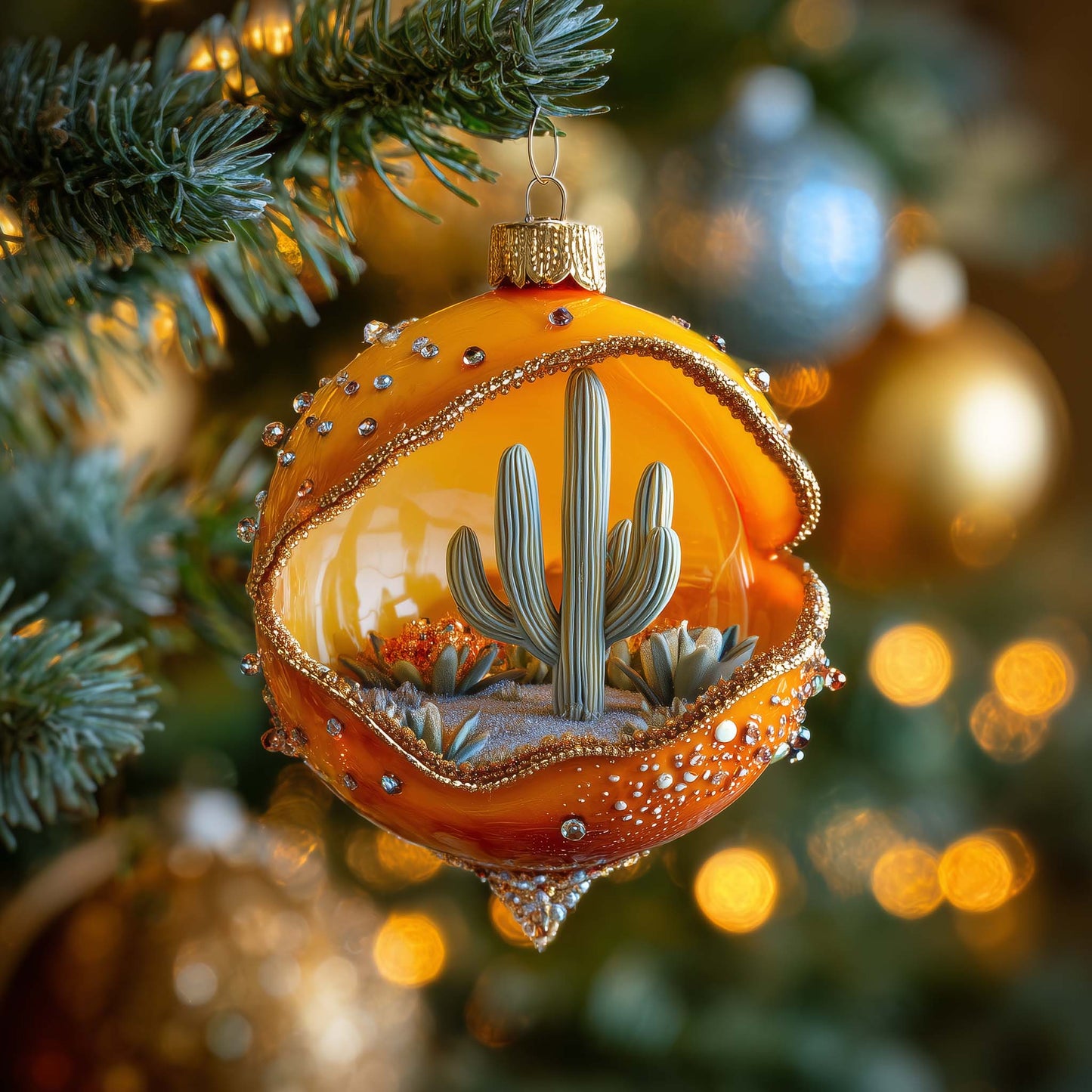 Cactus Diorama Christmas Mica Ornament GFSPQM324