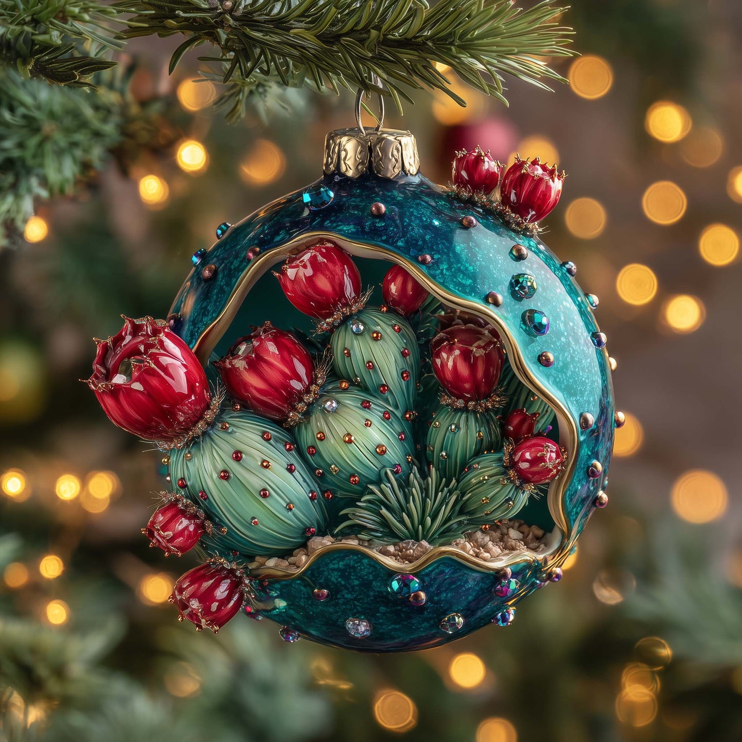 Blooming Cactus Christmas Mica Ornament GFSPQM325