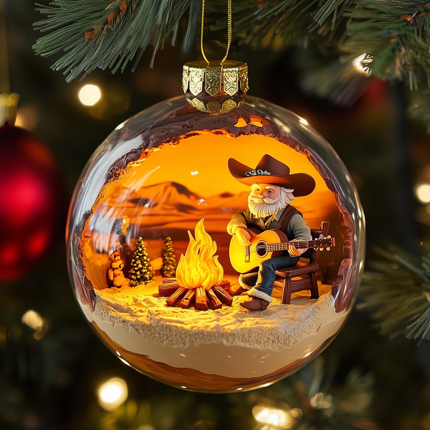 Campfire Santa Christmas Mica Ornament GFSPQM328