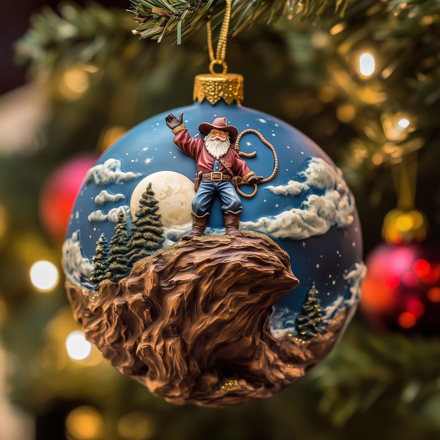 Cowboy Santa Christmas Mica Ornament GFSPQM329