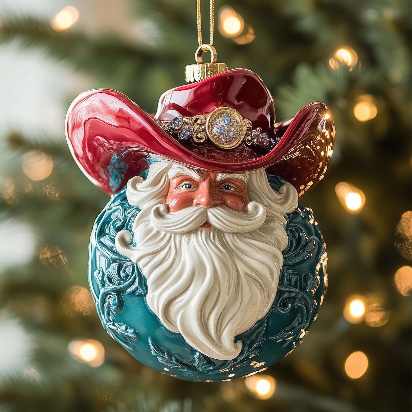 Cowboy Santa Christmas Mica Ornament GFSPQM333
