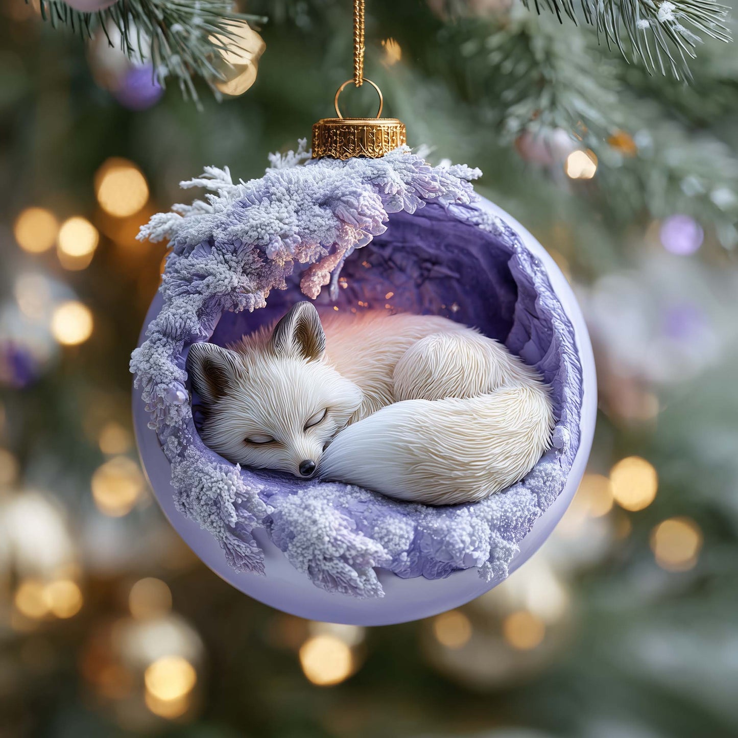 Sleeping Fox Christmas Mica Ornament GFSPQM341