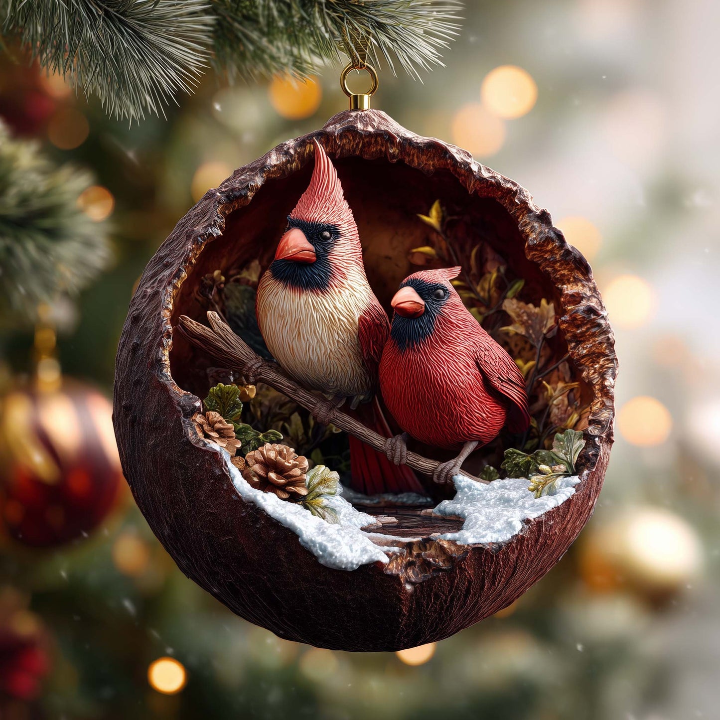 Cardinal Pair Christmas Mica Ornament GFSPQM343