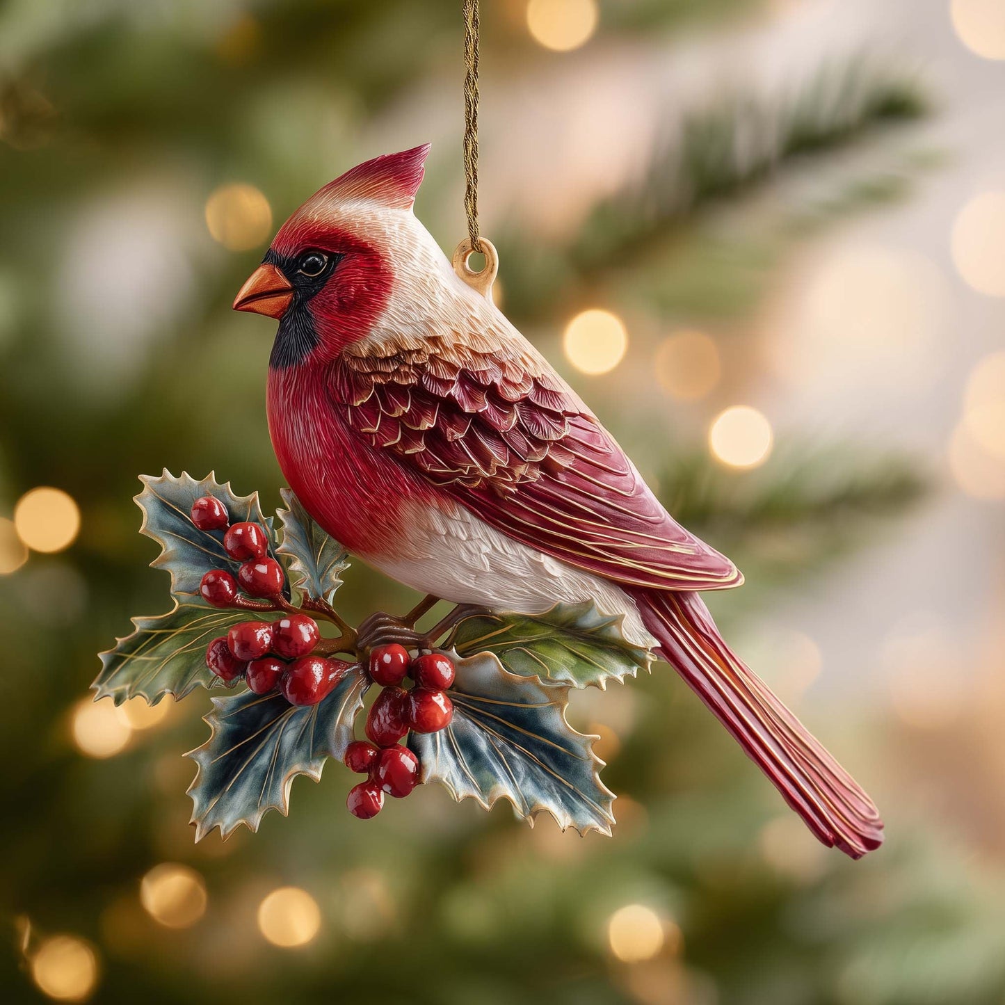 Holly Cardinal Christmas Mica Ornament GFSPQM347