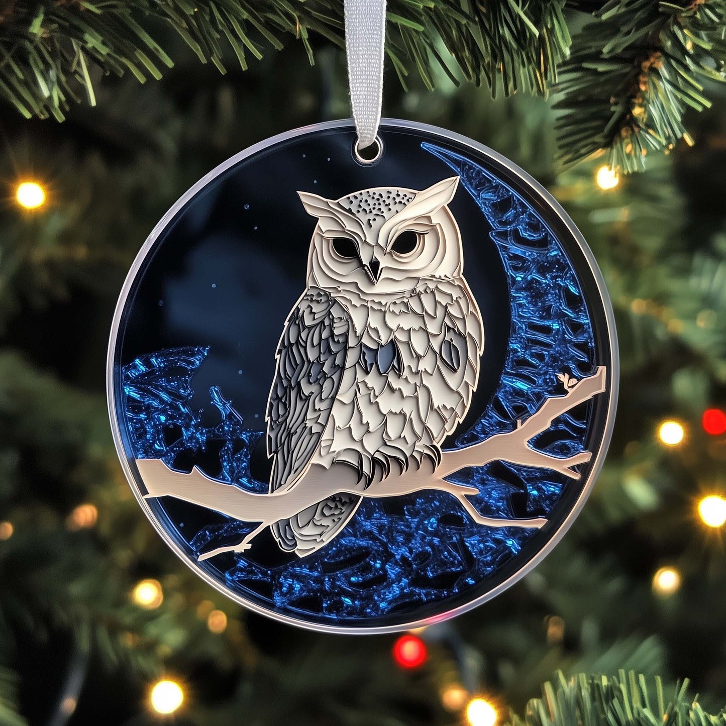 Moonlit Owl Christmas Mica Ornament GFSPQM360