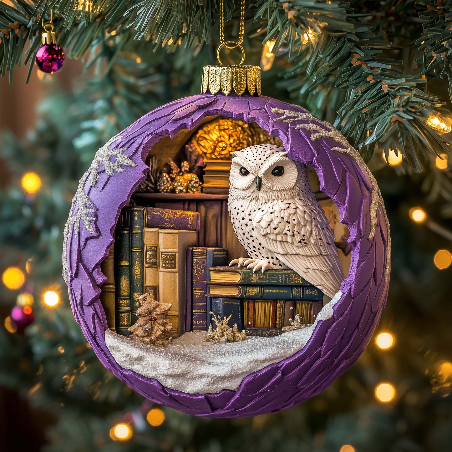 Library Owl Christmas Mica Ornament GFSPQM361