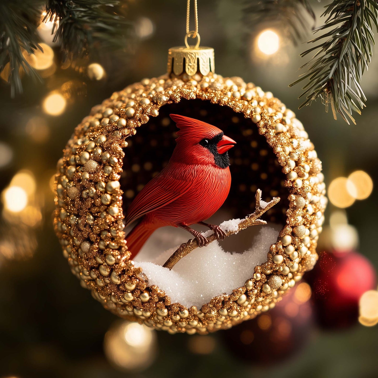 Golden Cardinal Christmas Mica Ornament GFSPQM384