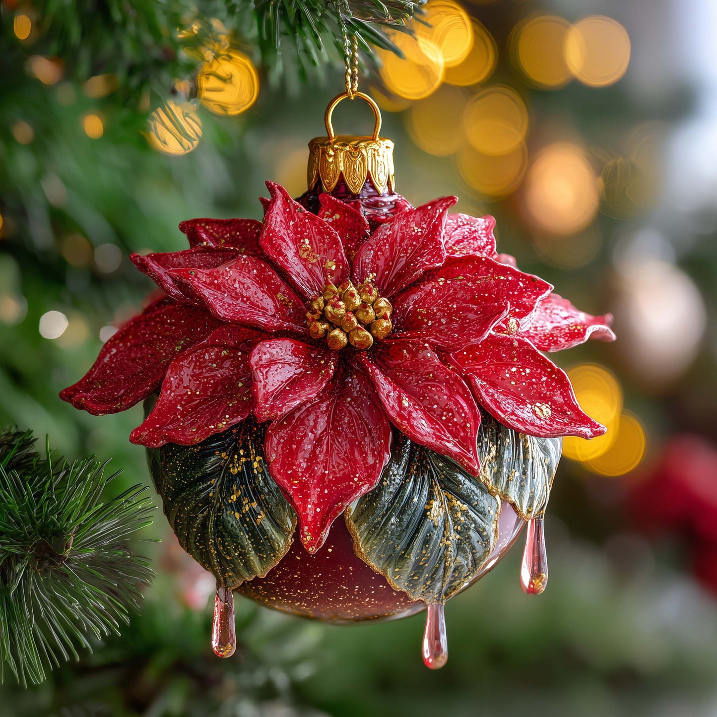Poinsettia Bloom Christmas Mica Ornament GFSPQM399