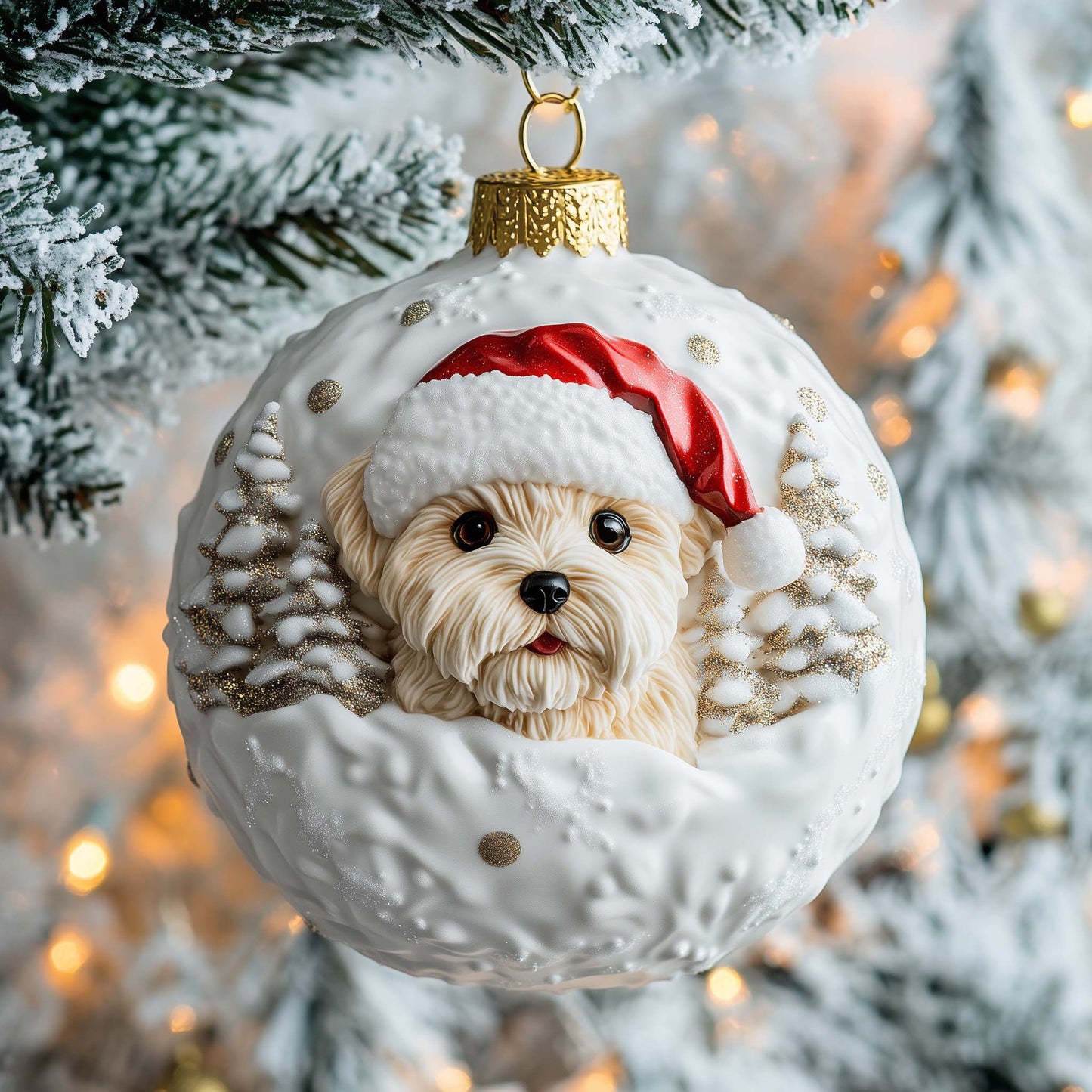 Snowy Maltese Christmas Mica Ornament GFSPQM425