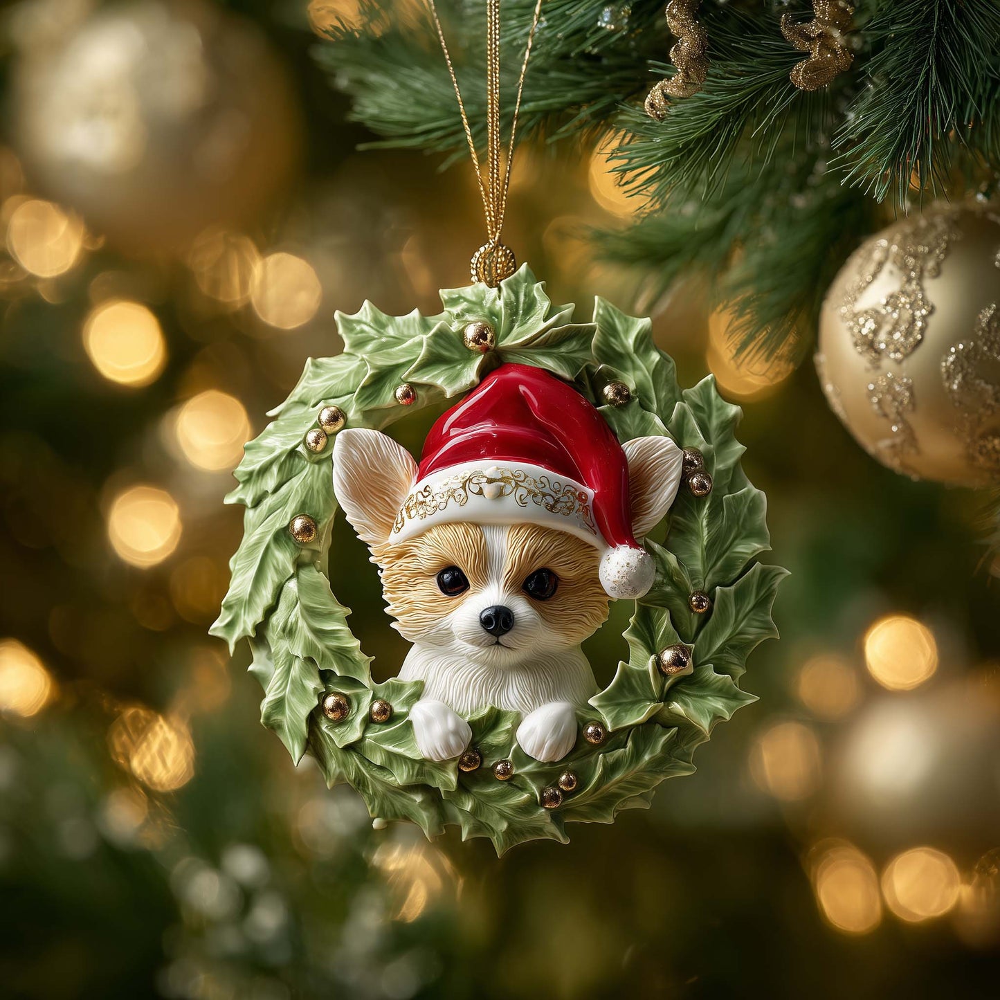 Chihuahua Wreath Christmas Mica Ornament GFSPQM427