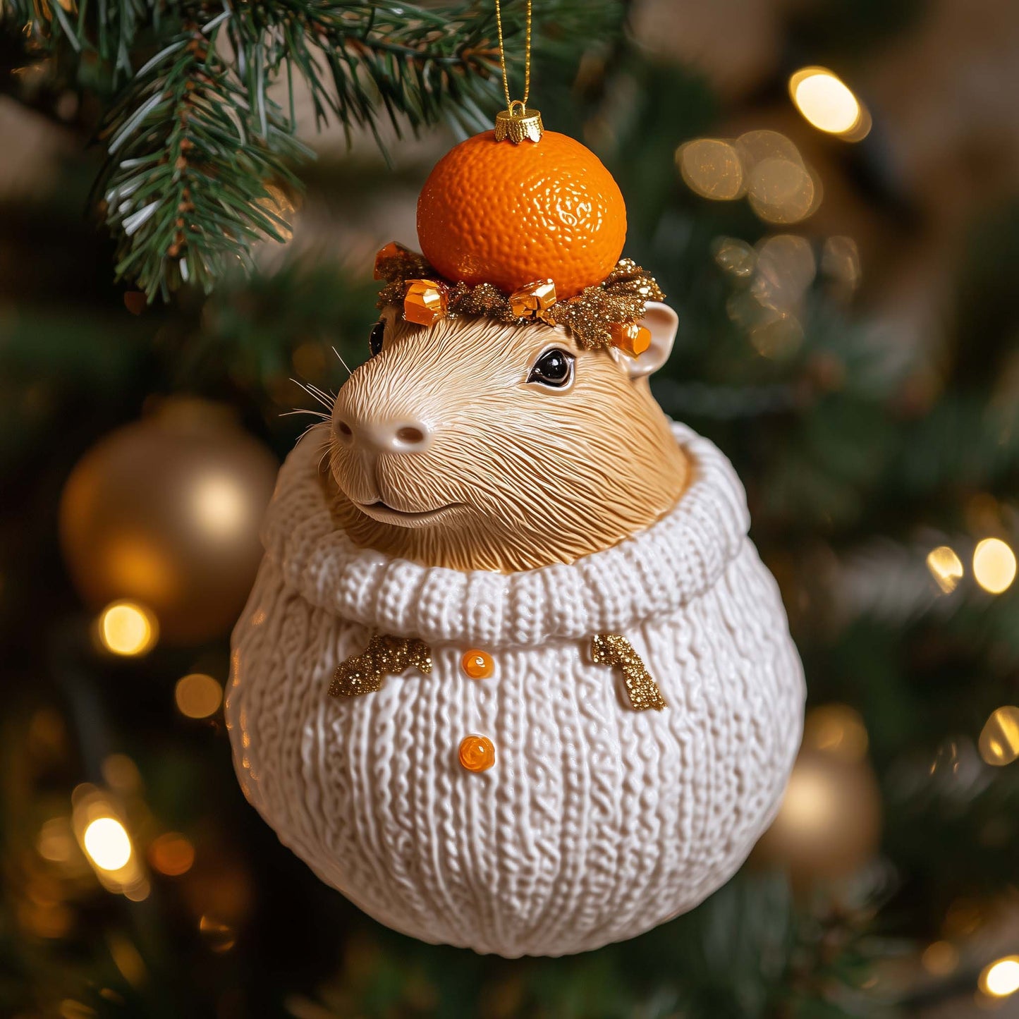Orange Capybara Christmas Mica Ornament GFSPQM448