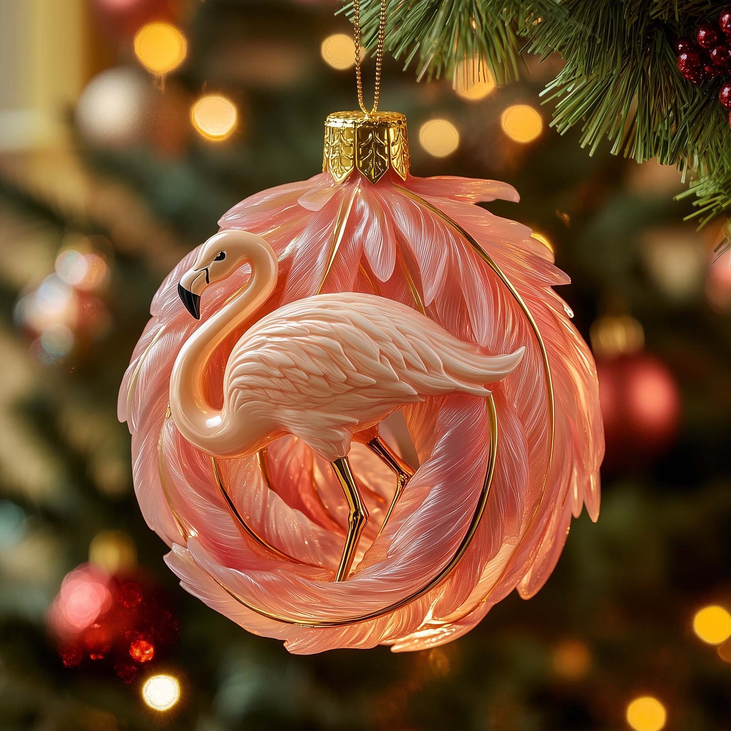 Pink Flamingo Christmas Mica Ornament GFSPQM452