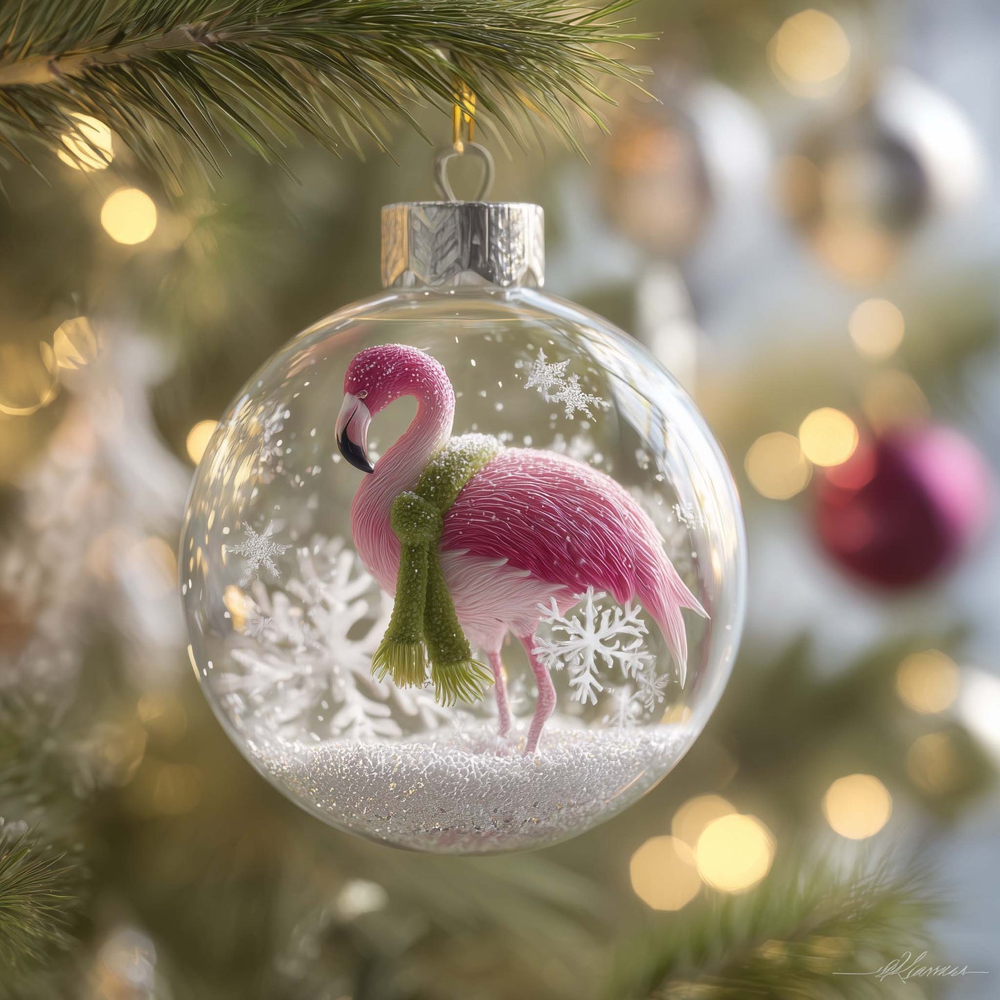 Winter Flamingo Christmas Mica Ornament GFSPQM455