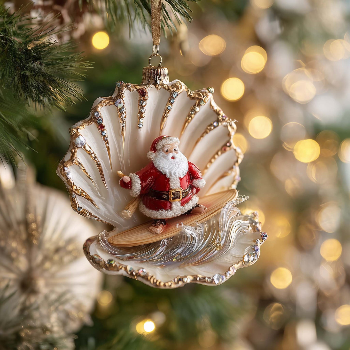 Seashell Santa Christmas Mica Ornament GFSPQM462
