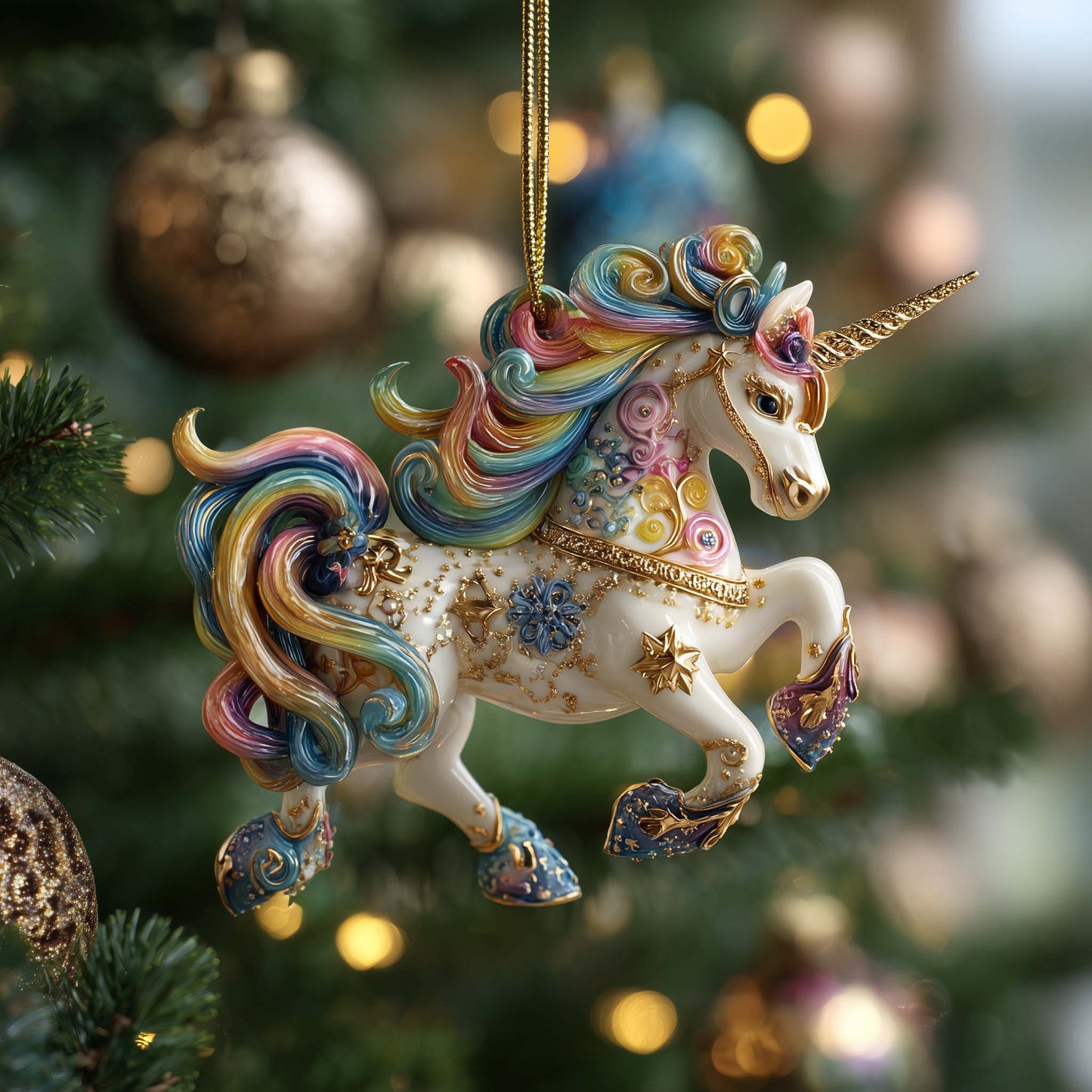 Rainbow Unicorn Christmas Mica Ornament GFSPQM50