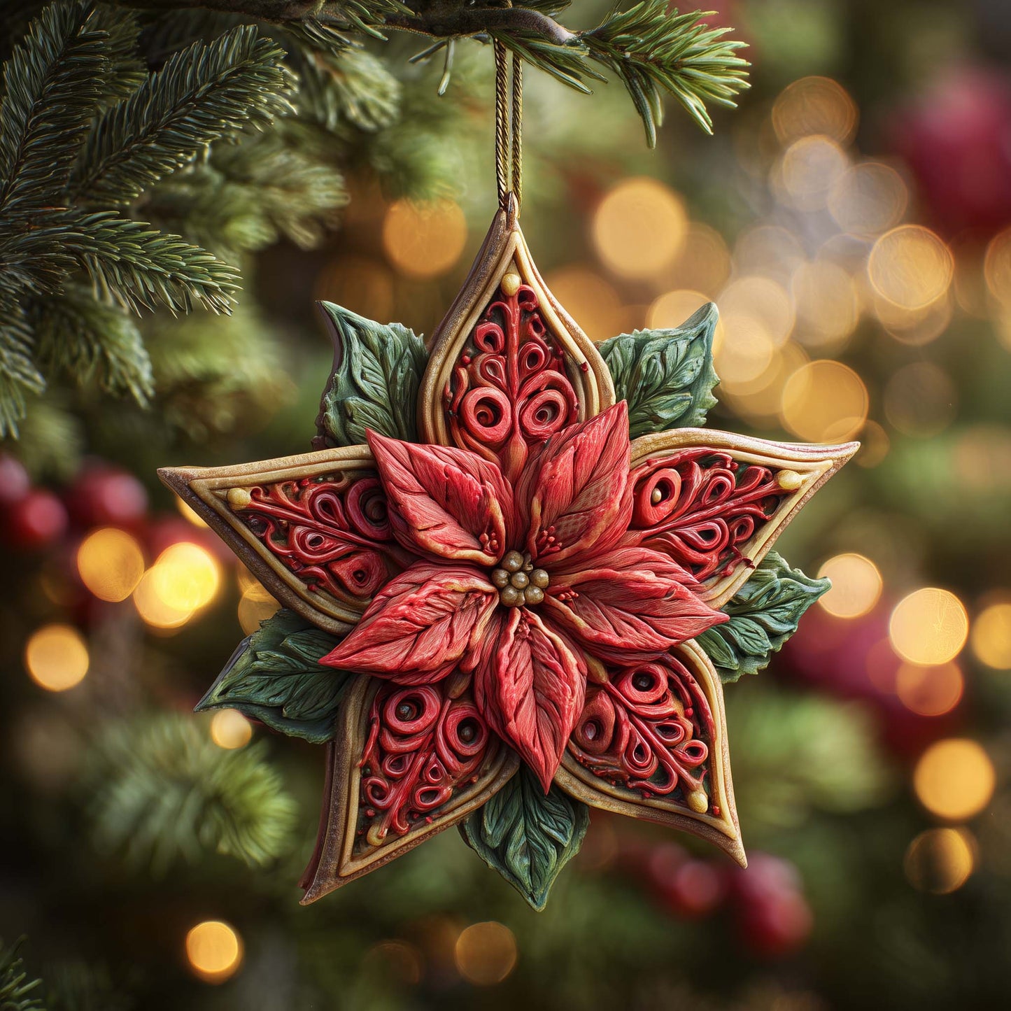 Poinsettia Star Christmas Mica Ornament GFSPQM56
