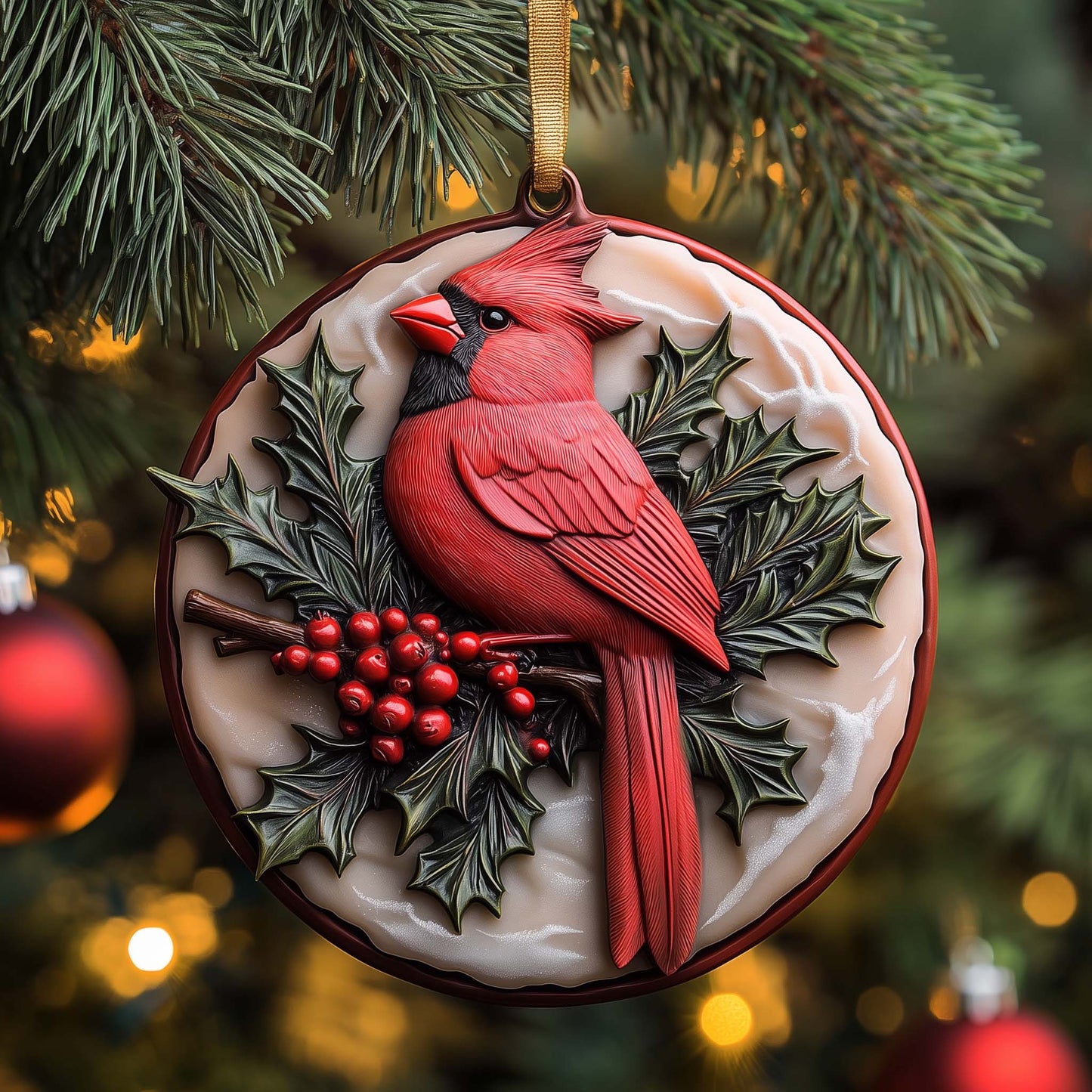 Holly Cardinal Christmas Mica Ornament GFSPQM91