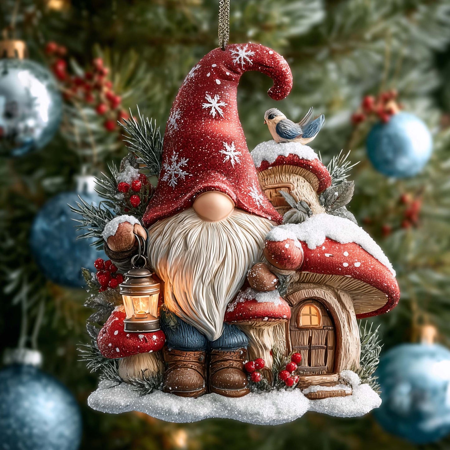 Festive Gnome Christmas Mica Ornament GFSPTG102