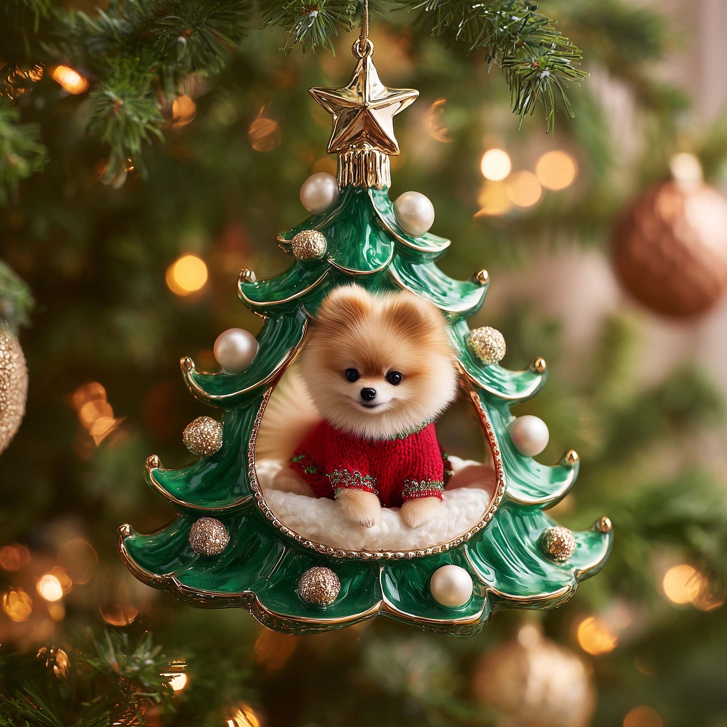 Pomeranian Nest Christmas Mica Ornament GFSPYC108