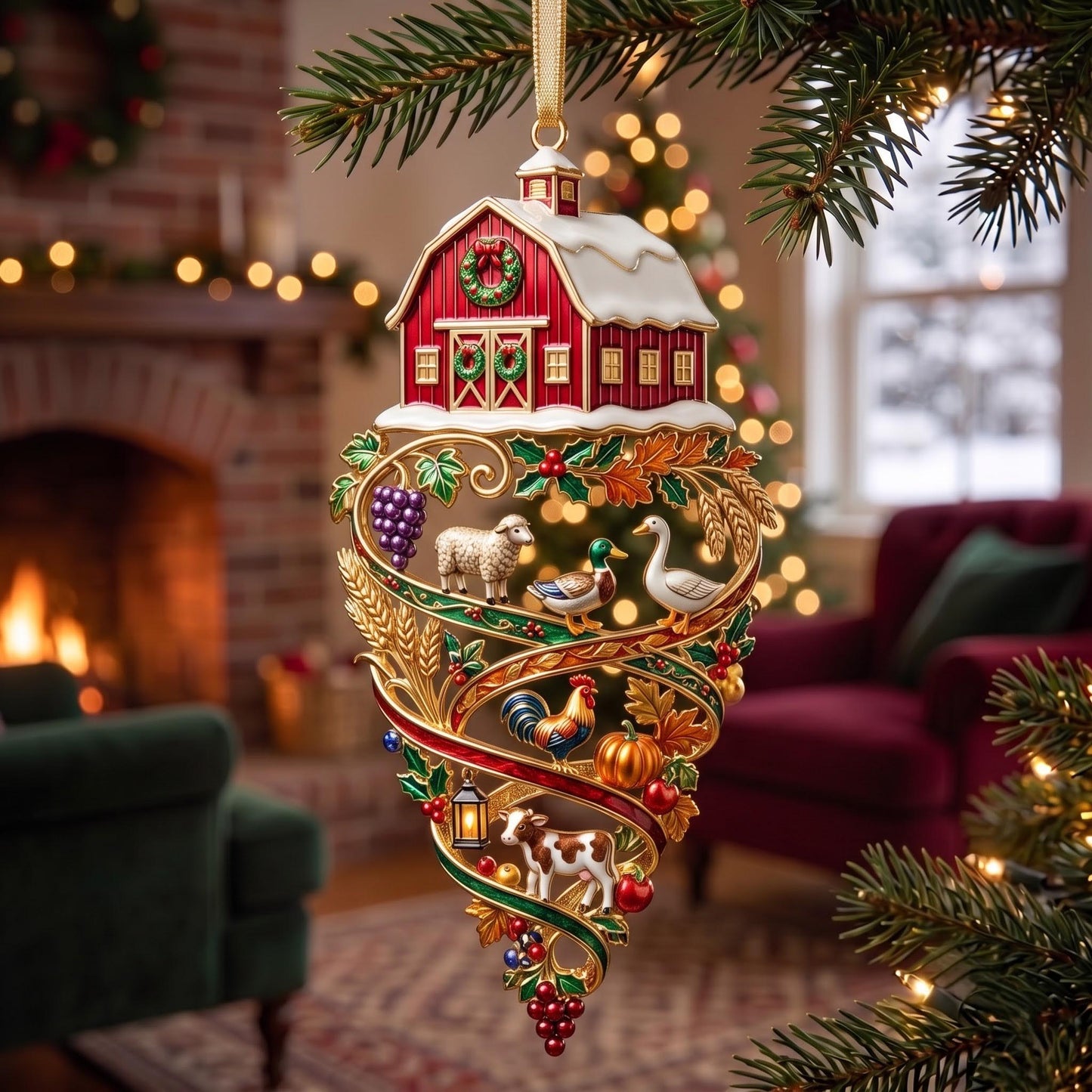 Barn Spiral Christmas Mica Ornament GFTOMA13671