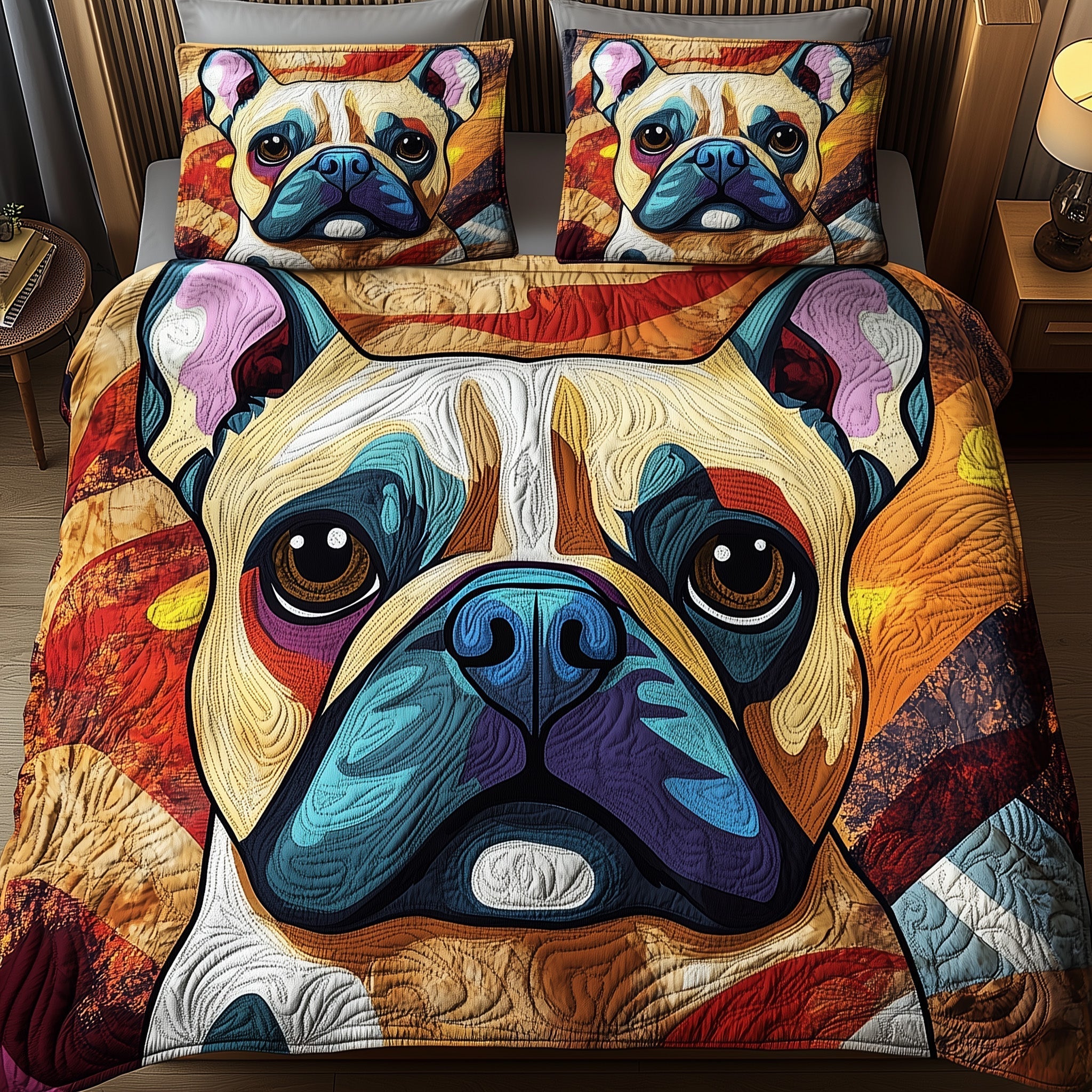 Charming French Bulldog 3-Piece Quilted Bedding Set NCU0PD086 main image 1