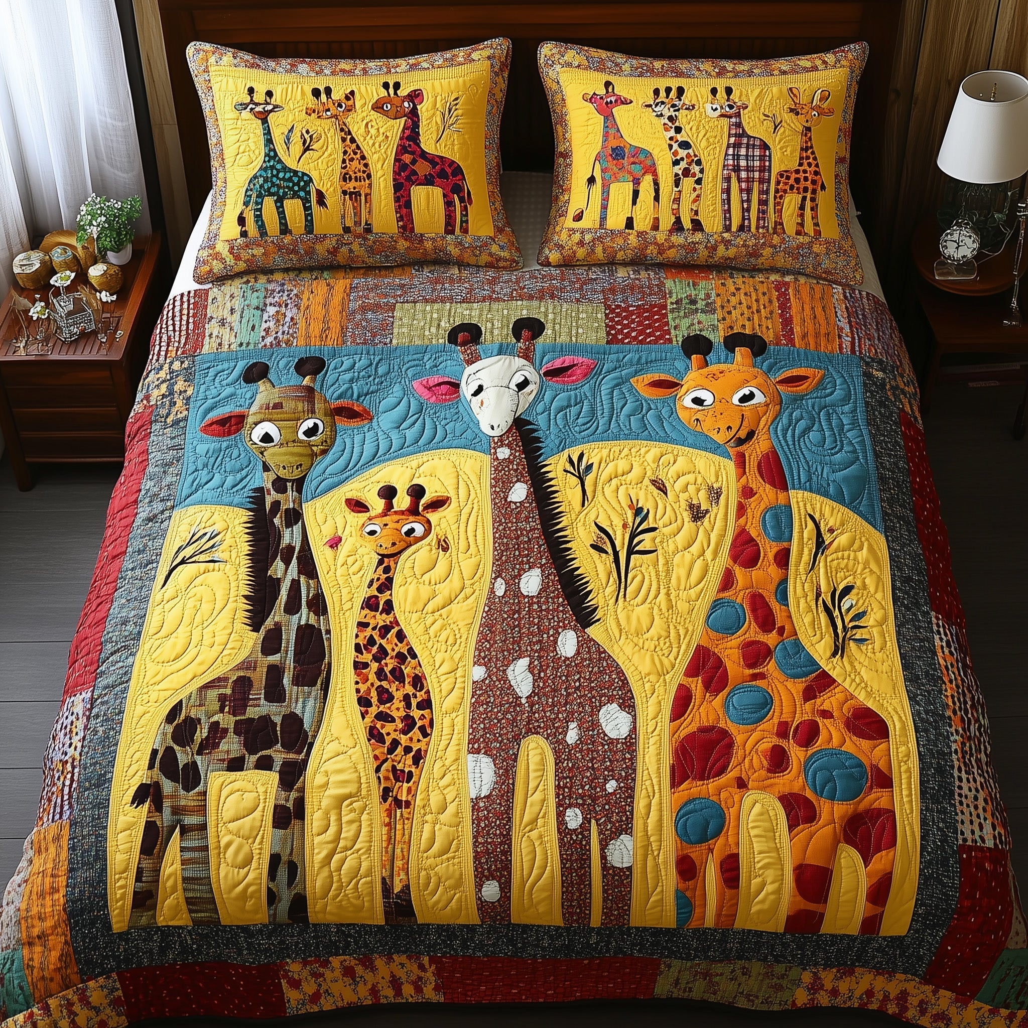 Giraffe Wilderness 3-Piece Quilted Bedding Set NCU0PT225