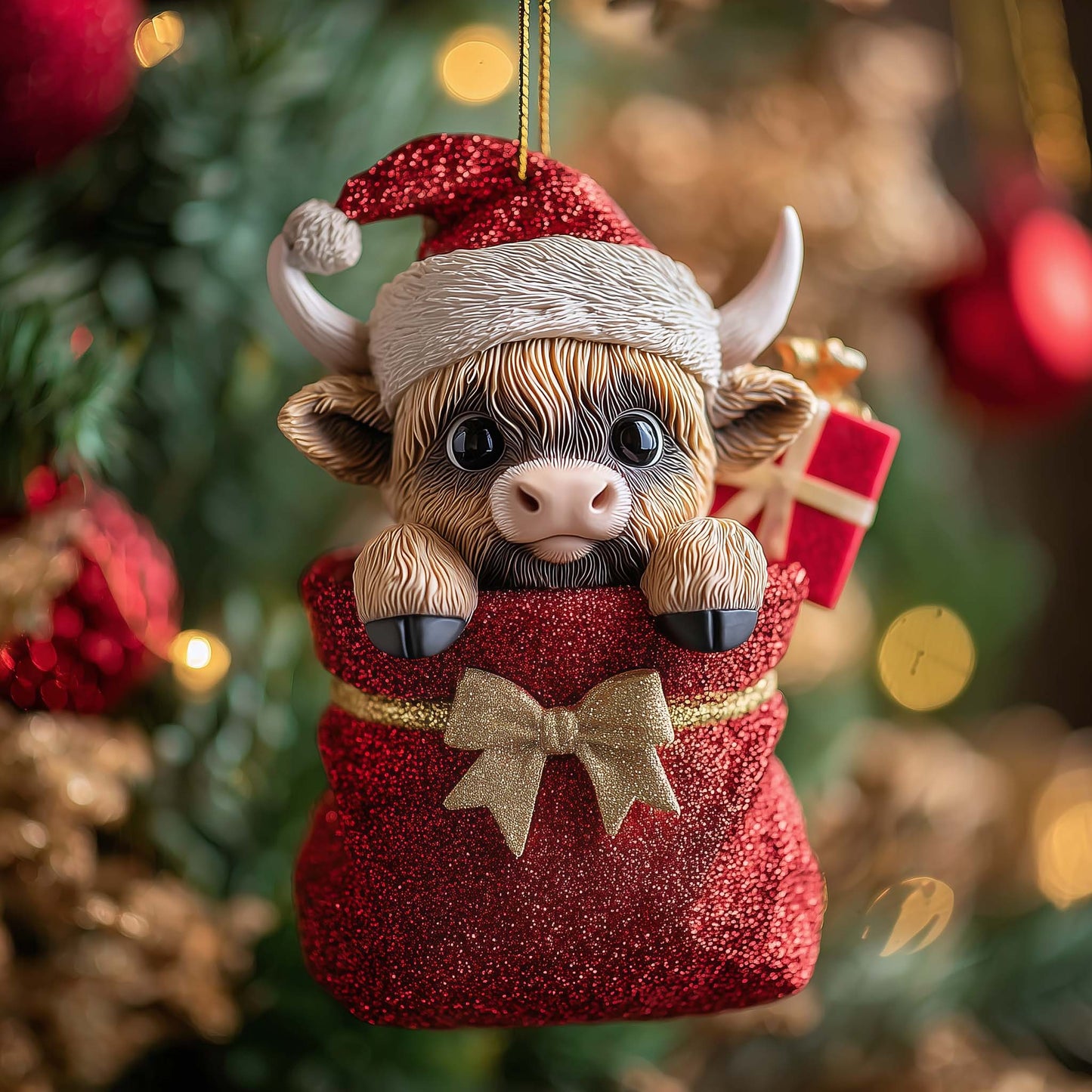 Holiday Highland Cow Christmas Mica Ornament GFTONL7208