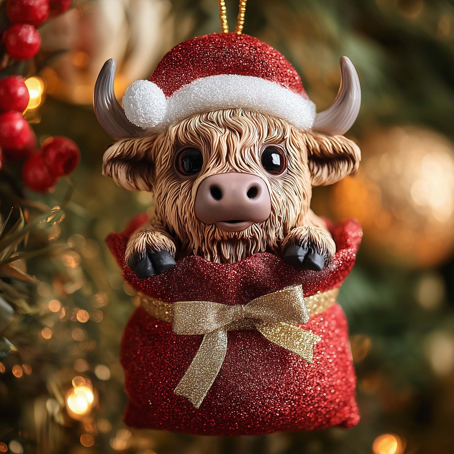 Holiday Highland Cow Christmas Mica Ornament GFTONL7209
