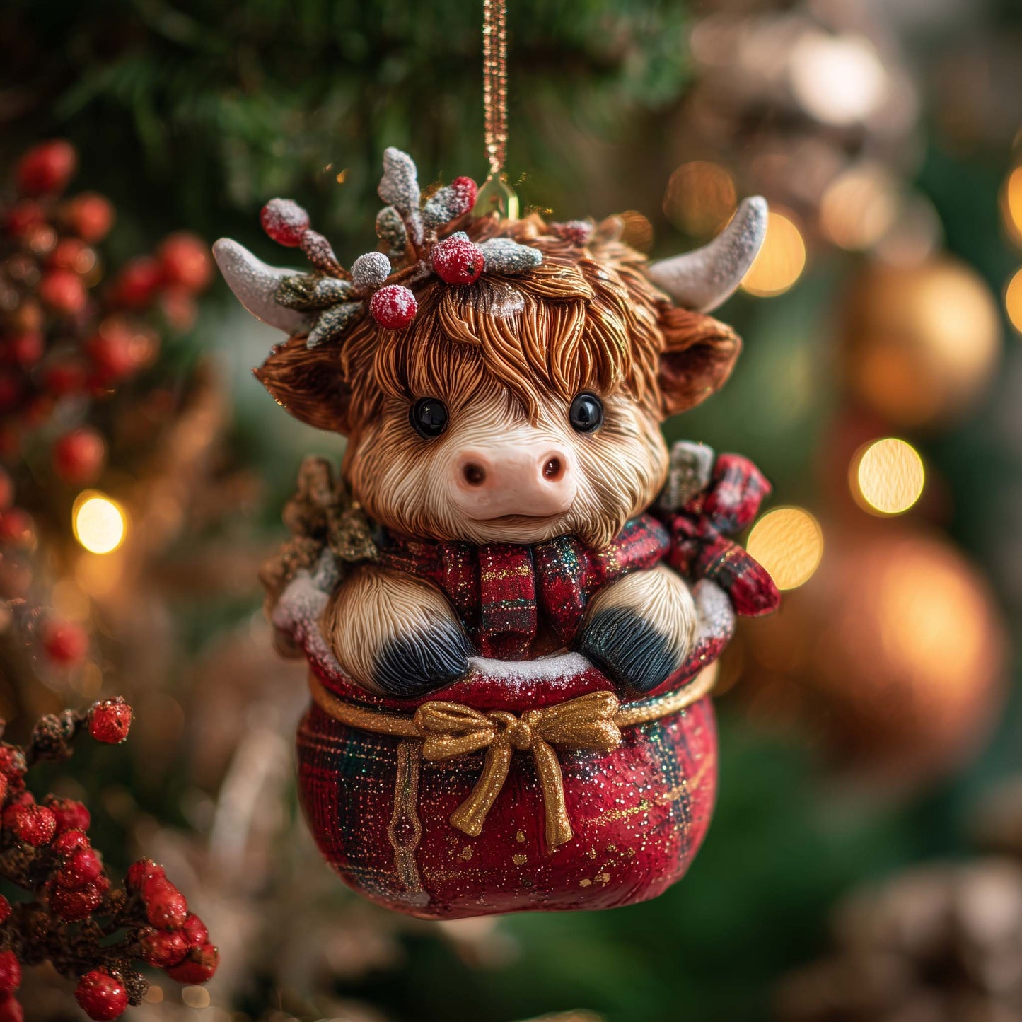 Holiday Highland Cow Christmas Mica Ornament GFTONL7212