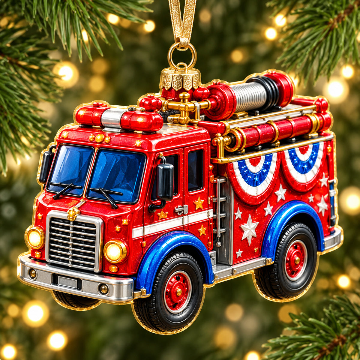 Fire Truck Advent Christmas Mica Ornament GFTONPT1430