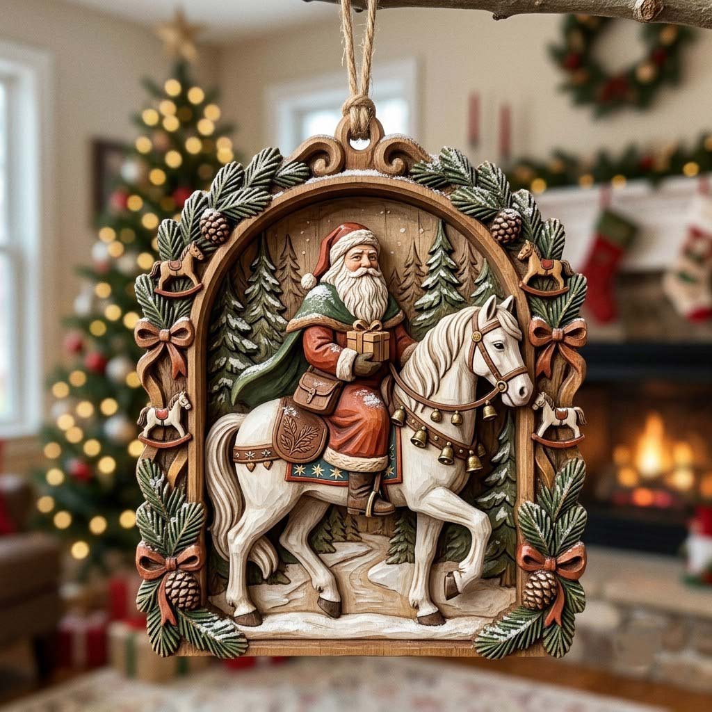 Santa Horse Christmas Mica Ornament