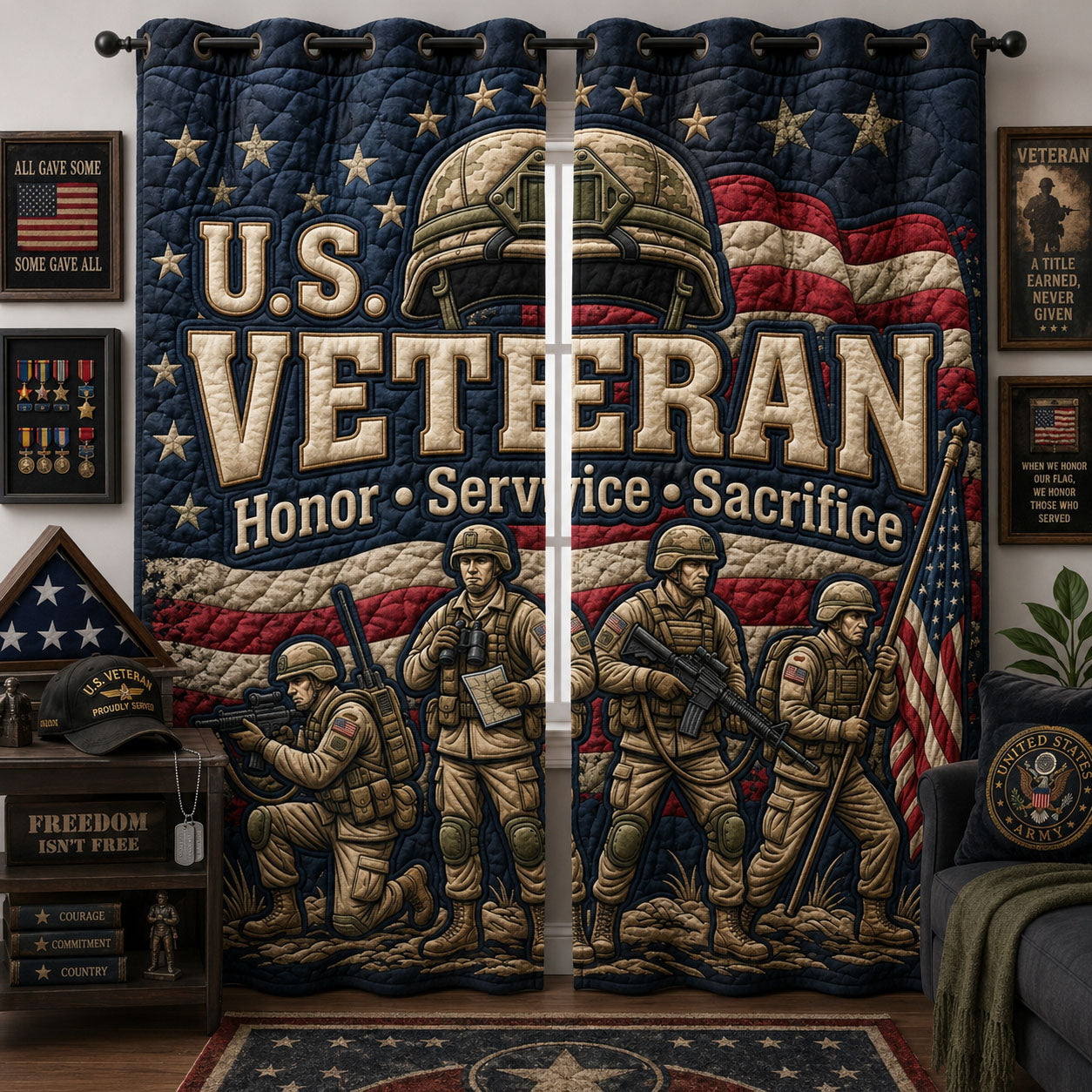 Veteran Pride Quilted Curtains GFTOPND1409