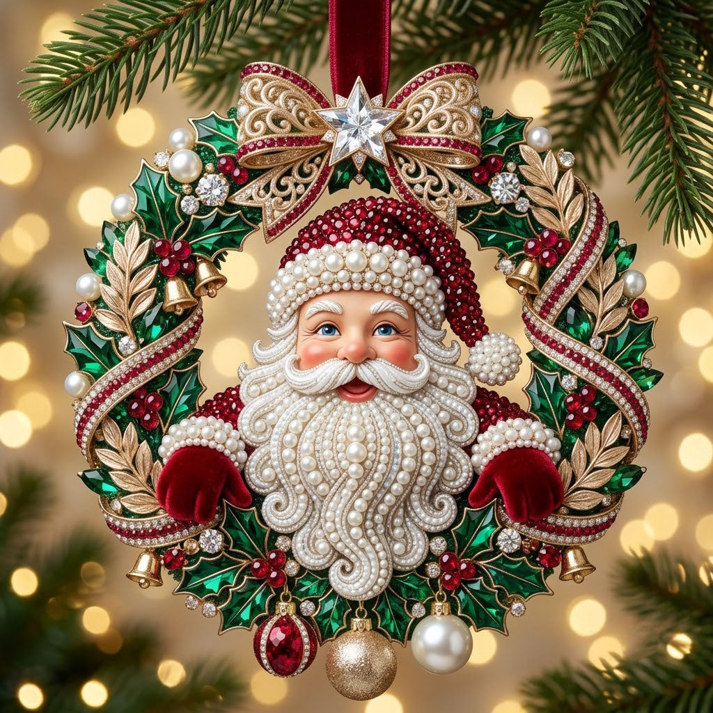 Sparkly Jeweled Santa Claus Christmas Mica Ornament GFTOPND1938