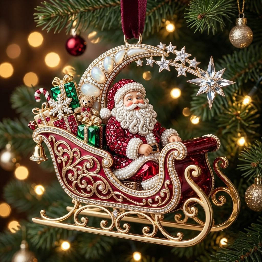 Sparkly Jeweled Santa Claus Christmas Mica Ornament GFTOPND1940