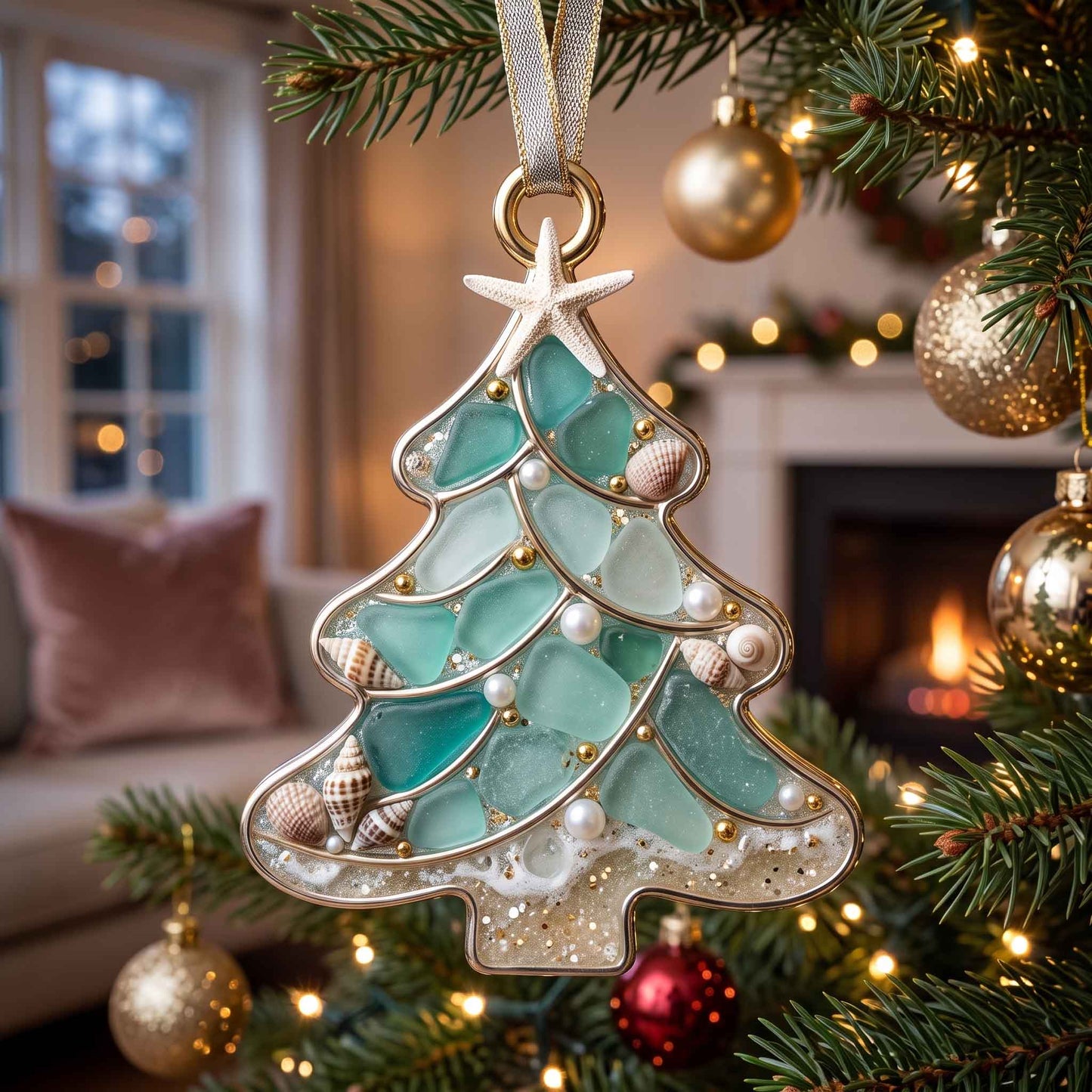 Sea Glass Evergreen Christmas Mica Ornament GFTOTP21124