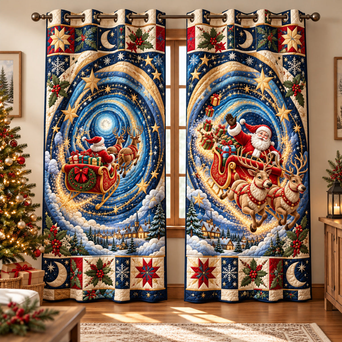 Midnight Sleigh Ride Quilted Curtains GFTOTP22335
