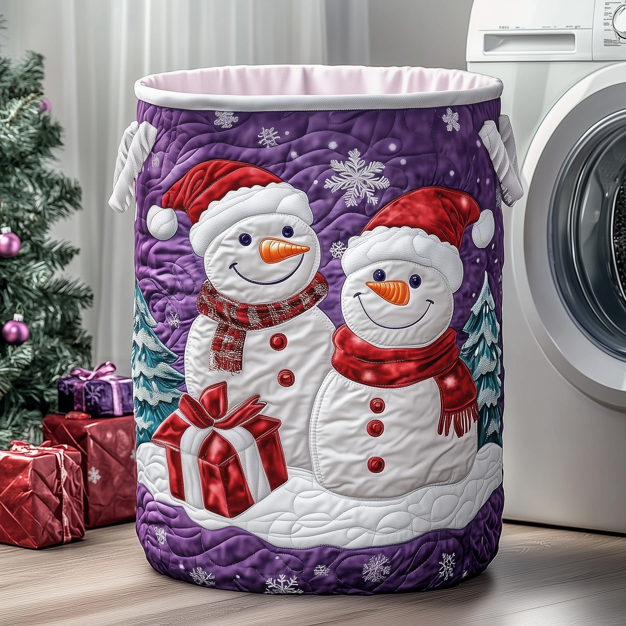 Purple Snowmen Quilted Laundry Basket GFTOXM422 – Patchique Store