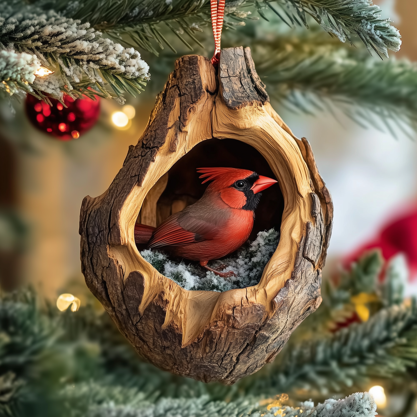 Cardinal Wood Hollow Mica Ornament GFTOAB1384
