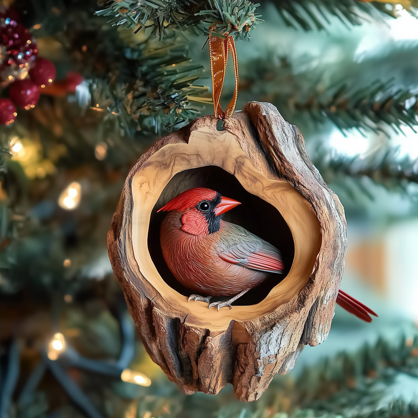 Cardinal Wood Hollow Mica Ornament GFTOAB1383