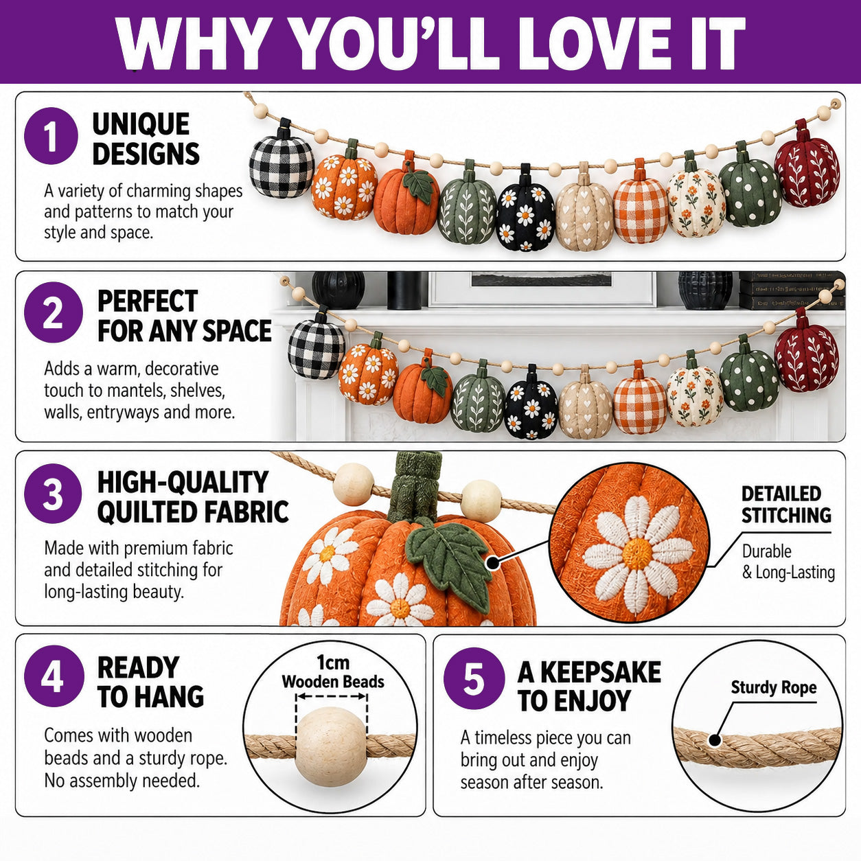 Scarecrow Pumpkin Custom Shape Quilted Garland GFTOMA14449